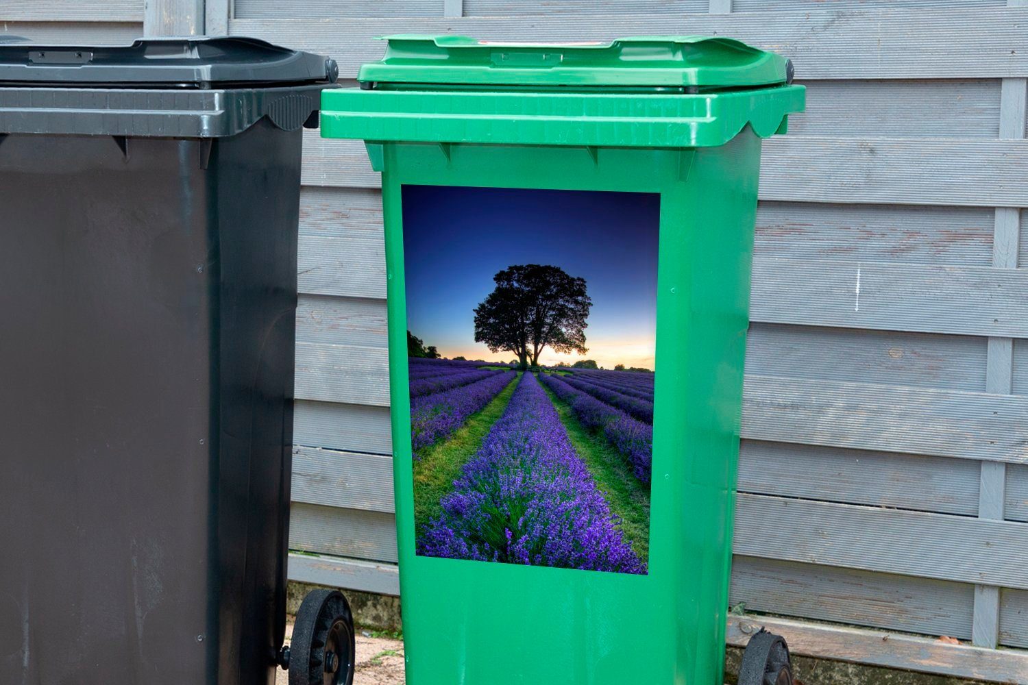 MuchoWow Wandsticker von Mülleimer-aufkleber, St), (1 Sticker, Abfalbehälter lila Mülltonne, Lavendel Container, Reihen