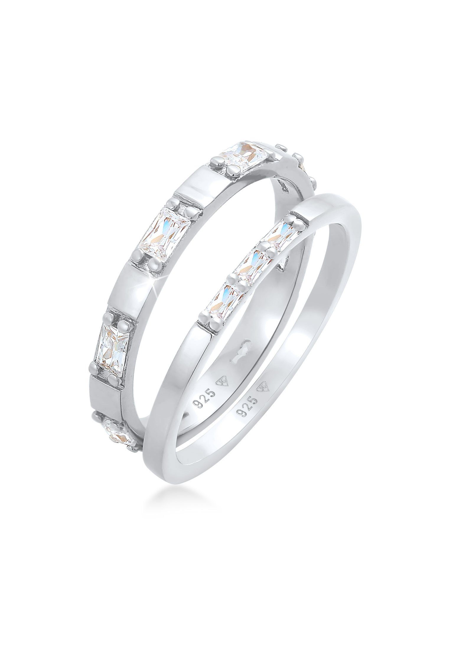 Ring-Set Zirkonia Rechteck Bandring 2er Set 925 Silber