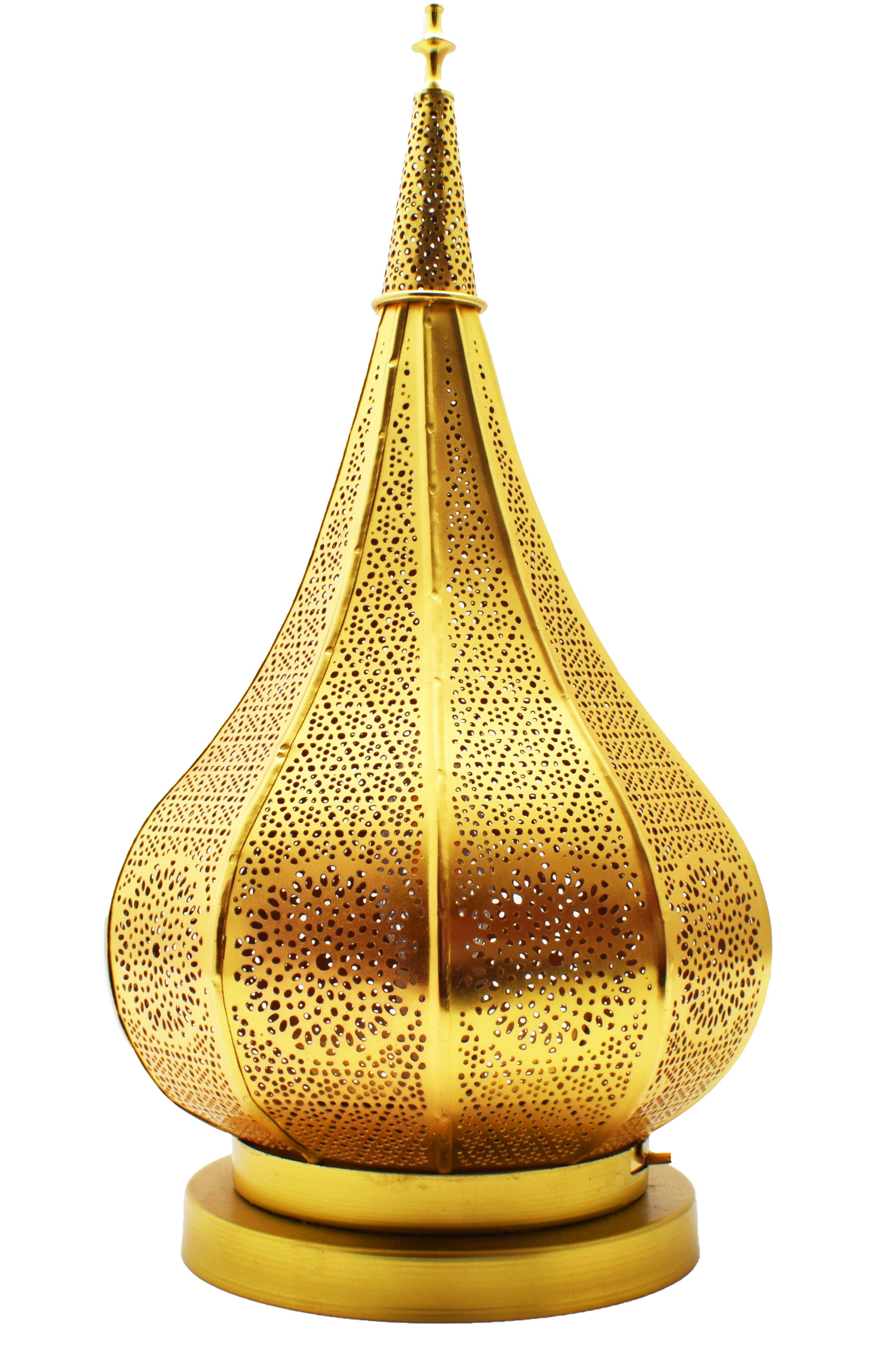 Marrakesch Orient & Mediterran Interior Kerzenlaterne Laterne Ezana im orientalischen Stil, aus Metall gefertigt, Gold 36 cm (1 St), Handarbeit – Bild 4 von 5
