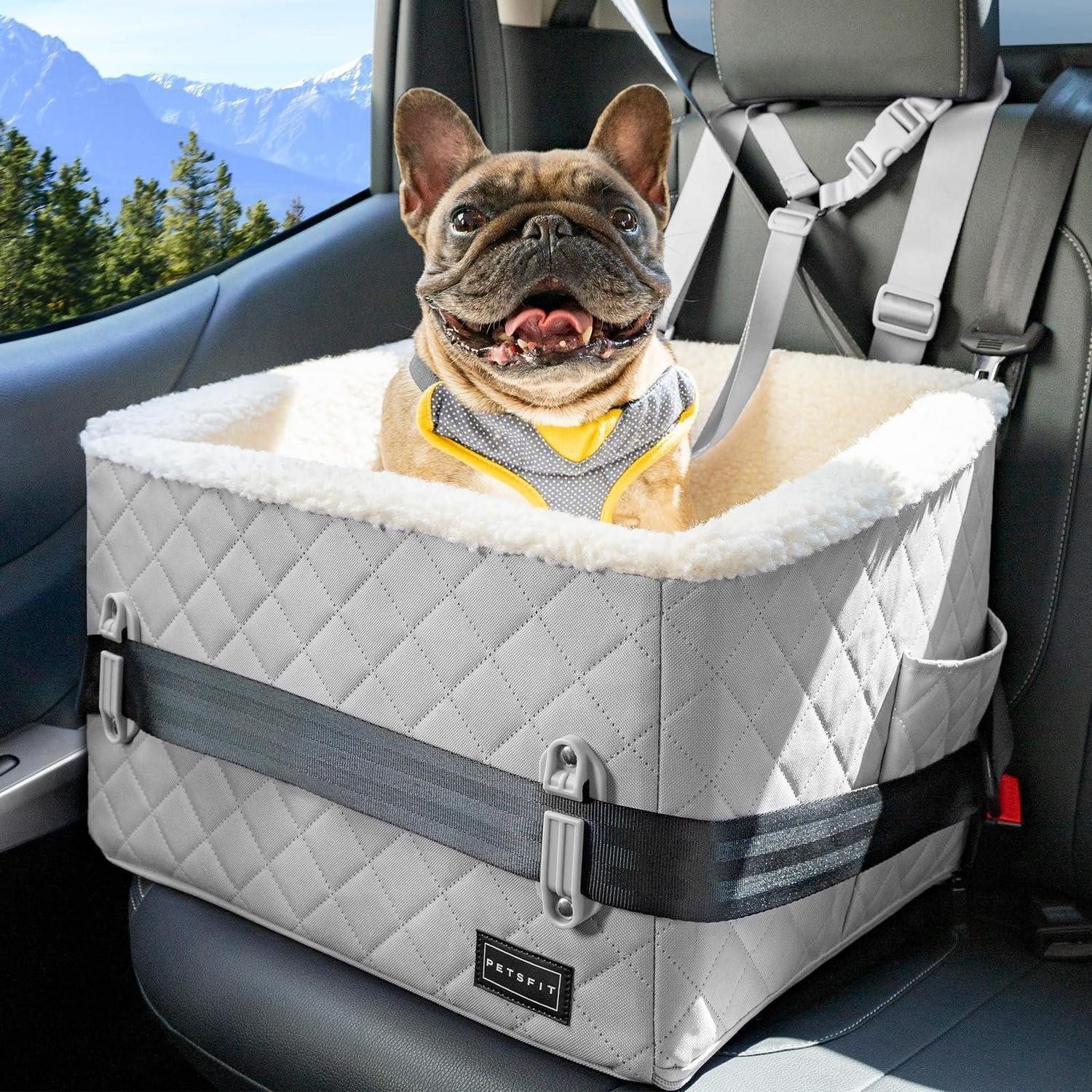 LuxusKollektion Hunde-Autositz Hundeautositz Rückbank erhöht 12.5cm abnehmbar Plüsch 12kg Hellgrau S