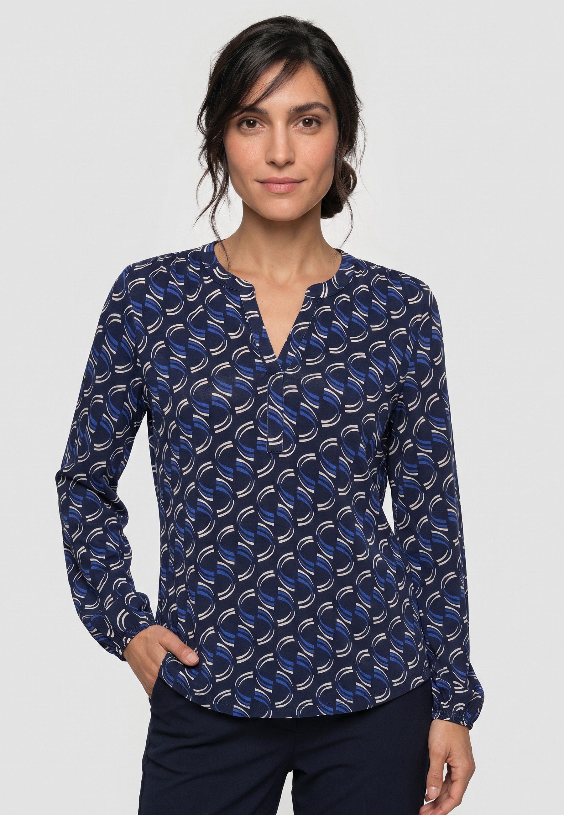 Olsen Tunikashirt mit Allover-Dessin und Tunikaausschnitt