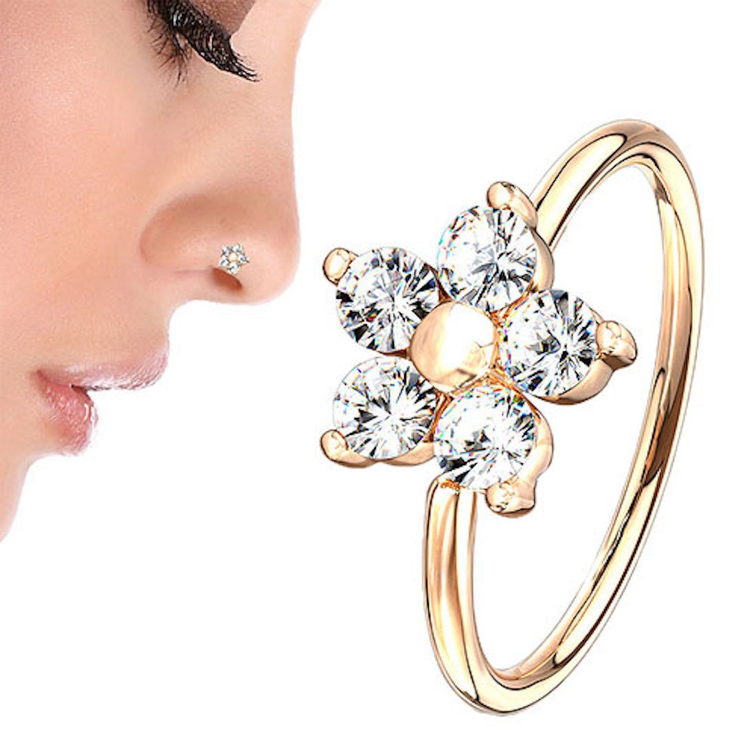 Nasenpiercing Piercing Biegbar Blume mit Kristall