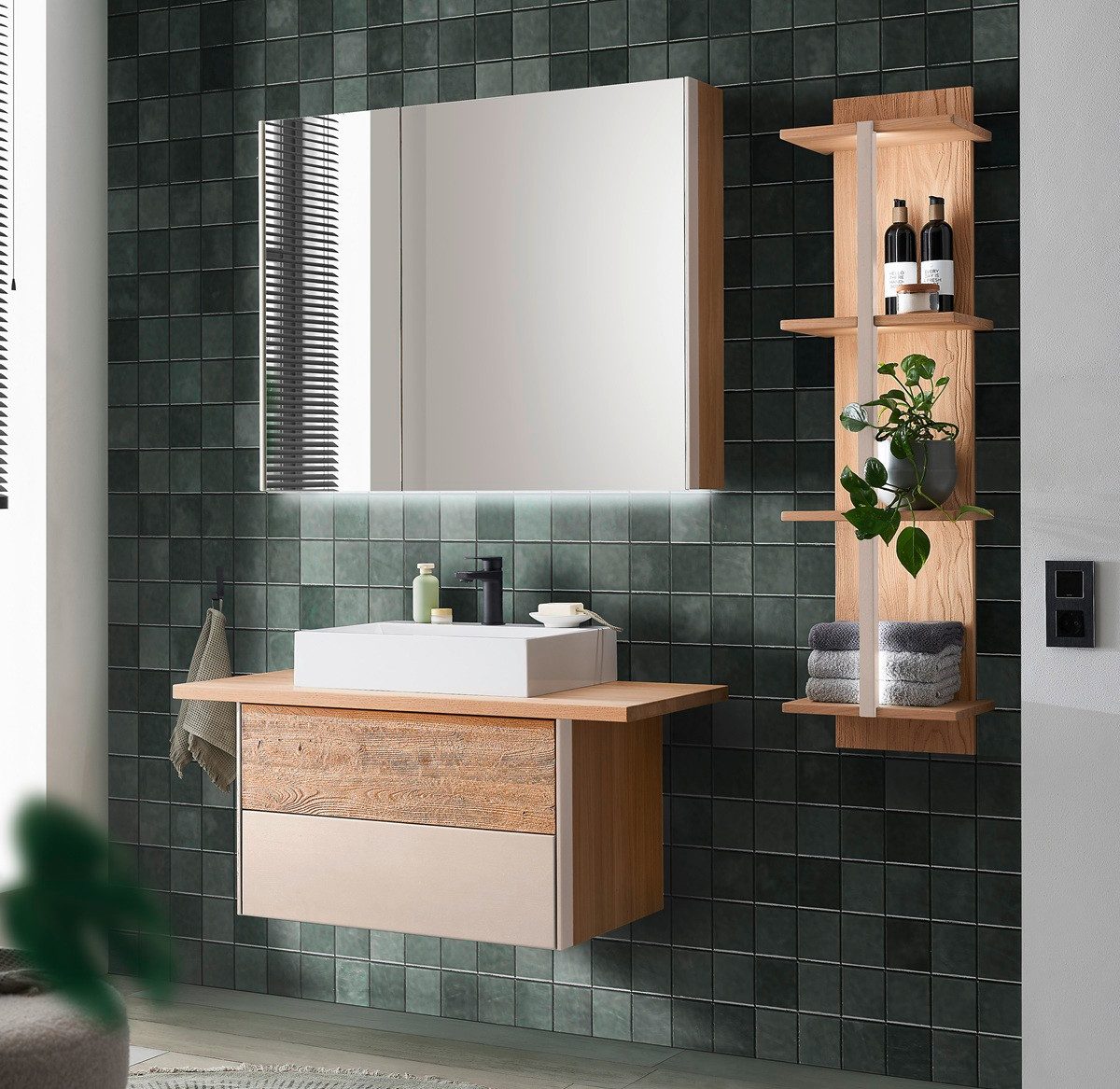 Main Möbel Badregal 30x135cm 'Avallon' Wildeiche geölt & creme