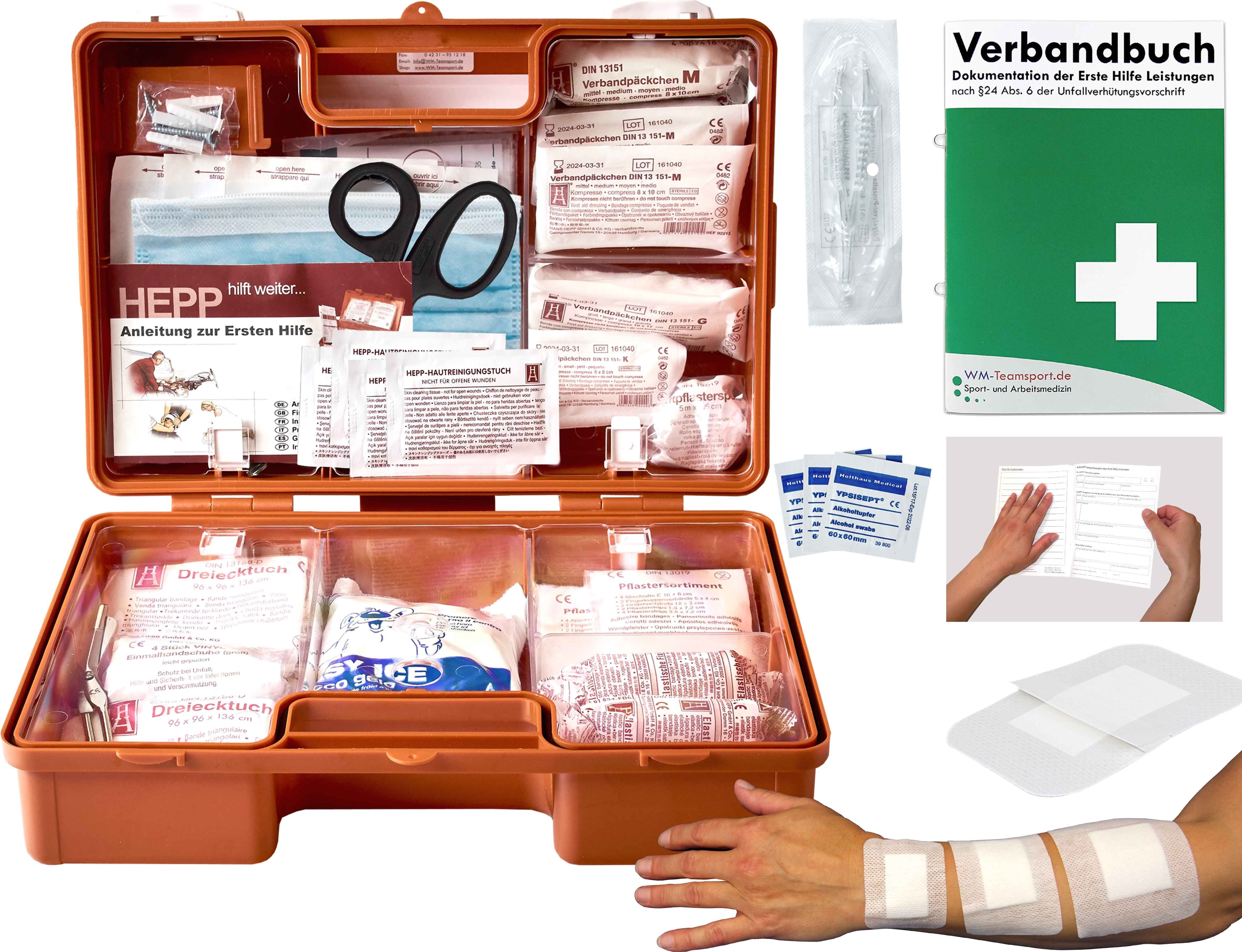 WM-Teamsport Erste-Hilfe-Koffer Verbandskasten Erste-Hilfe EVO M DIN 13157  + sterile Wundpflaster