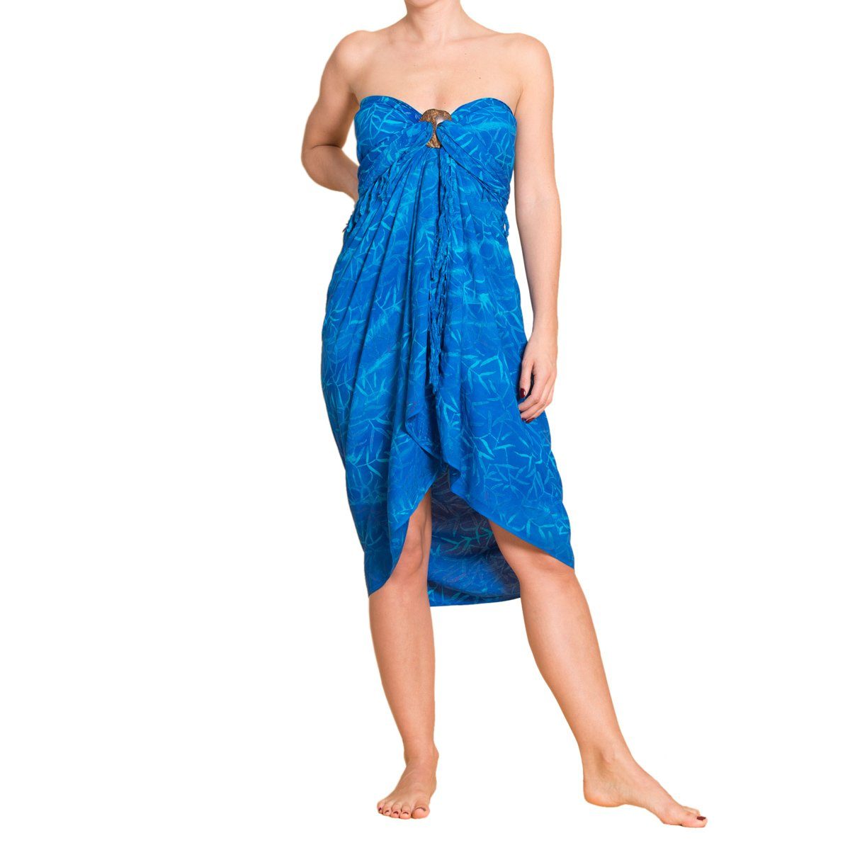 den Bikini tragbar Cover-up oder, in Tuch Strandkleid Blauton Pareo als B002 auch Sarong Größen großen PANASIAM Strandtuch Wrap Strand Wachsbatik Überwurf für