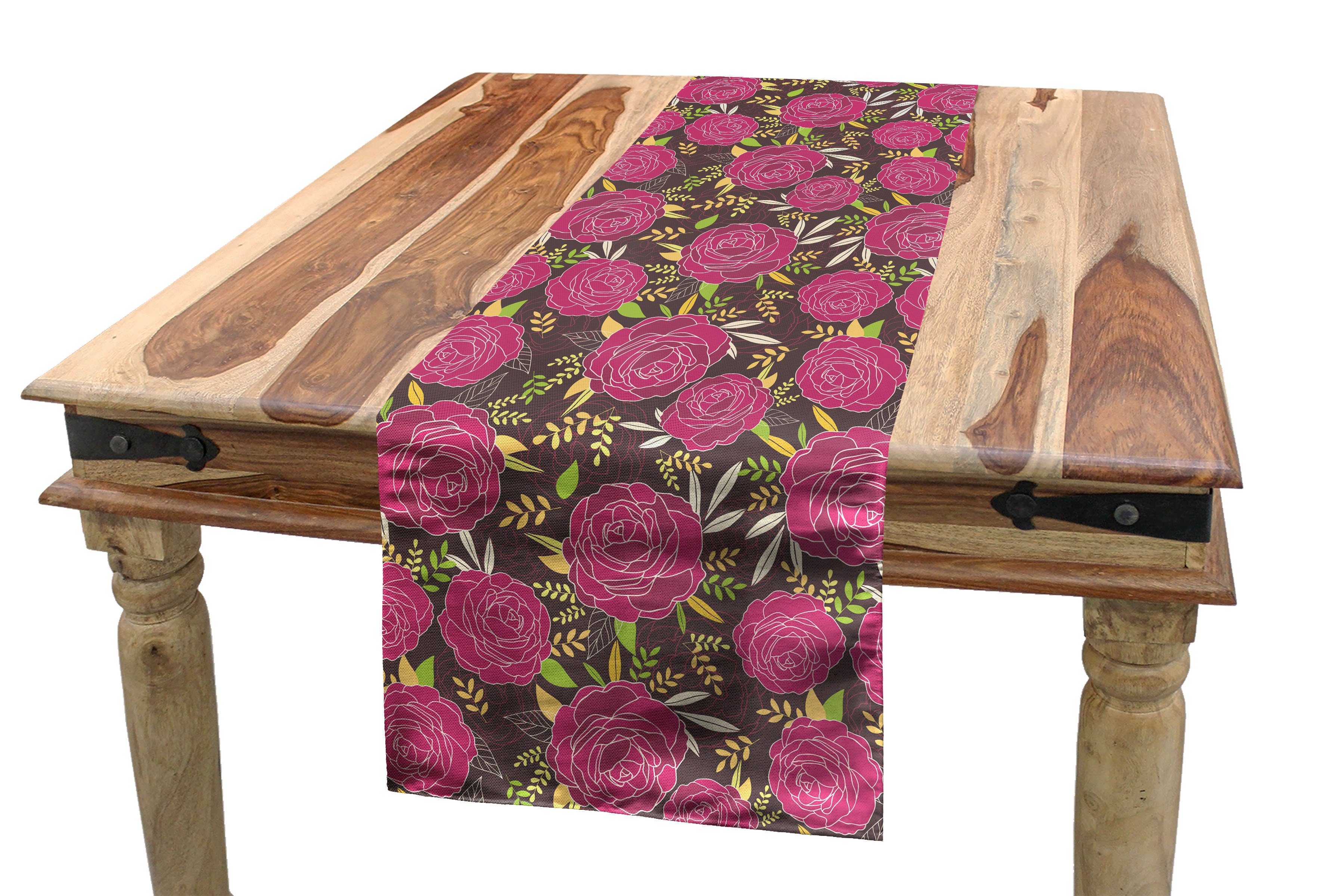 Abakuhaus Tischläufer Esszimmer Küche Rechteckiger Dekorativer Tischläufer, Blumen Detaillierte Blume Silhouetten