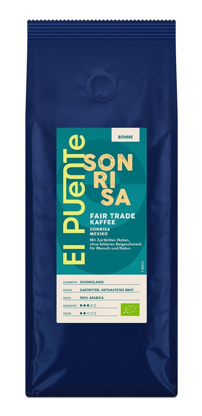 El Puente Kaffee Sonrisa - Bio-Kaffeebohnen 500 g, Fair Trade, Vegan, Bio, Fair Trade