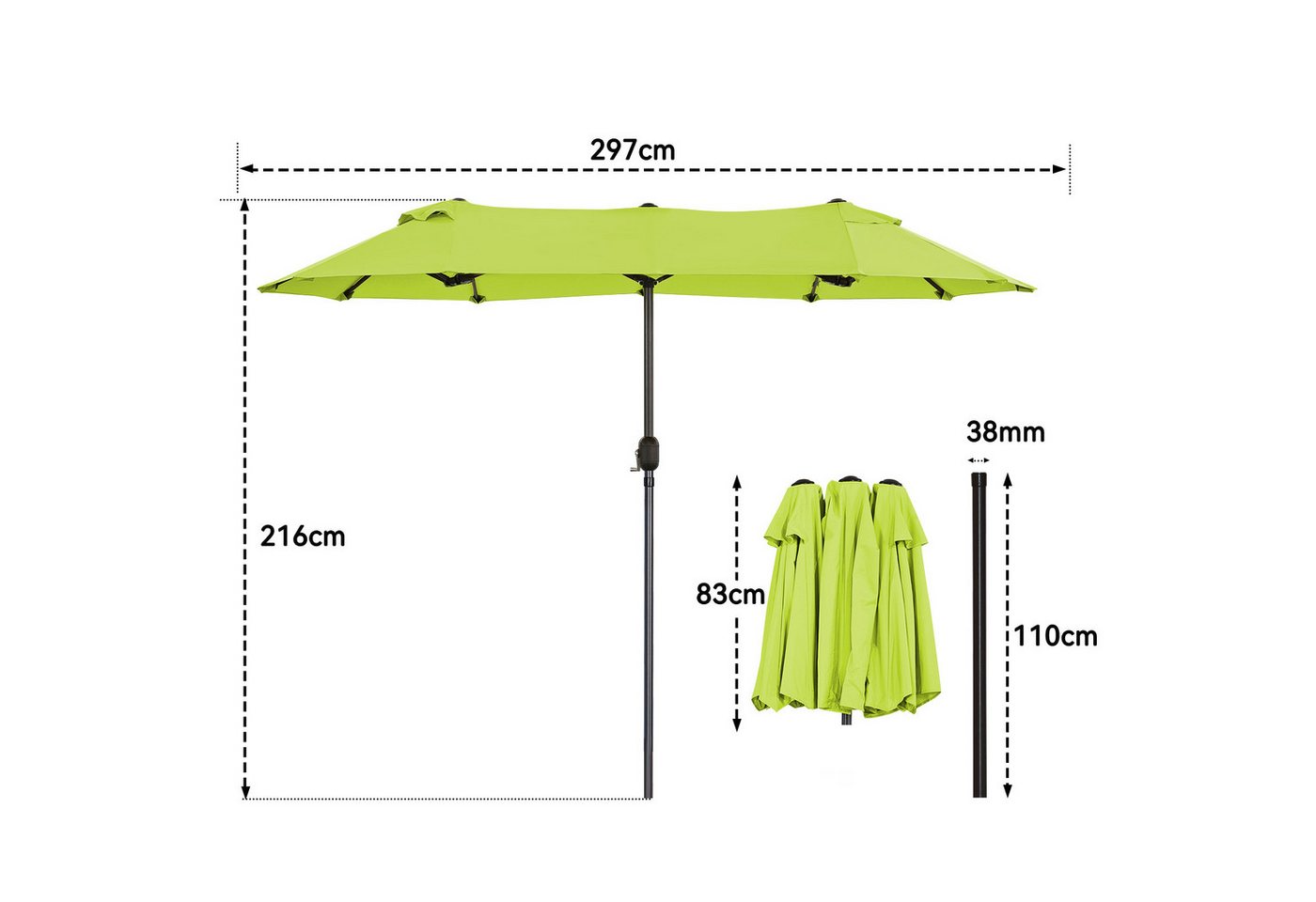 Thumbnail - Angel Living Sonnenschirm Doppelsonnenschirm Marktschirm Gartenschirm Terrassenschirm, Sonnenschutz UV50+, 297 x 153cm