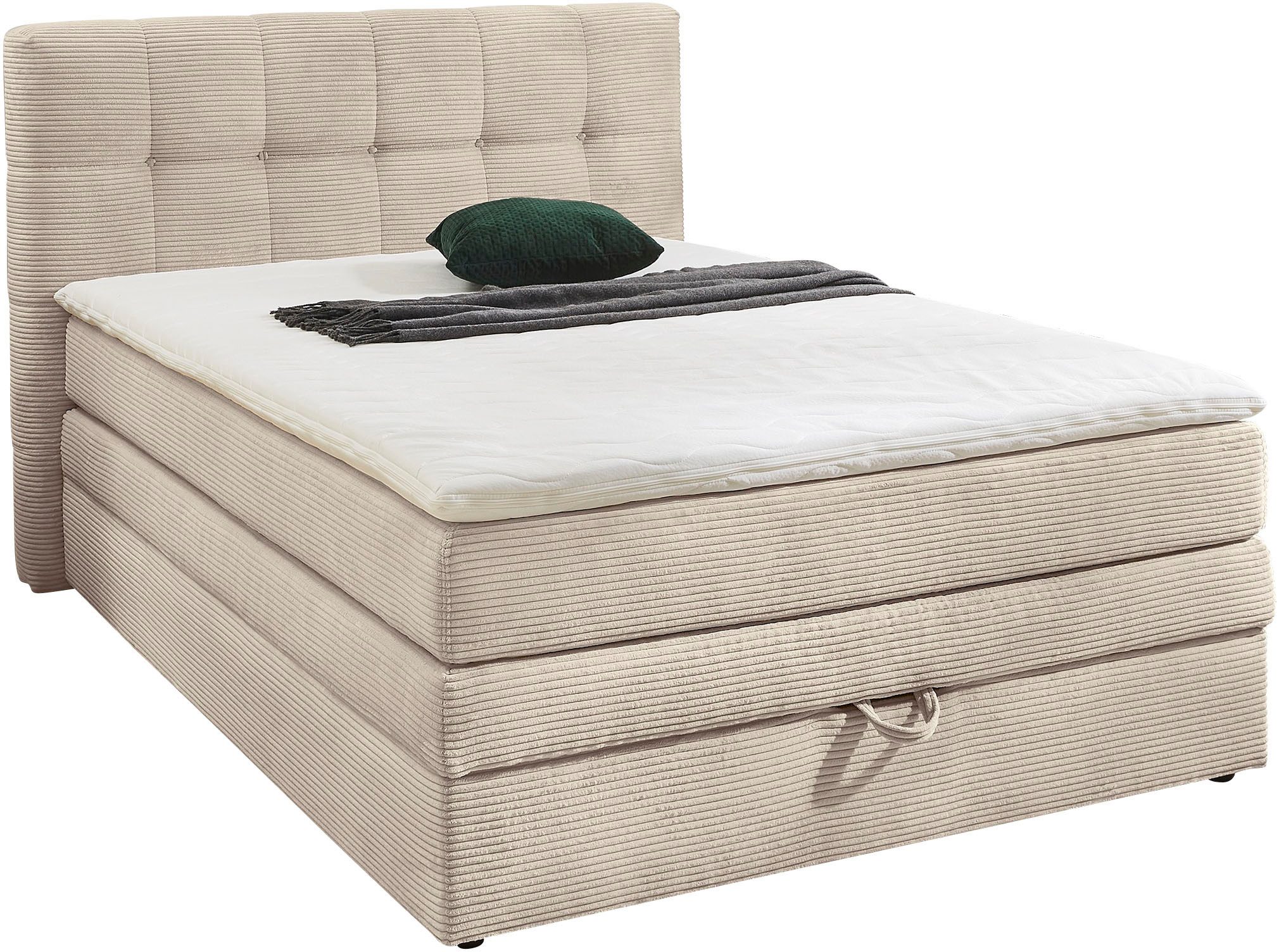 Jockenhöfer Gruppe Boxspringbett AMY in Cord, erhältlich in den Breiten 120cm & 140cm, mit Bettkasten und Topper