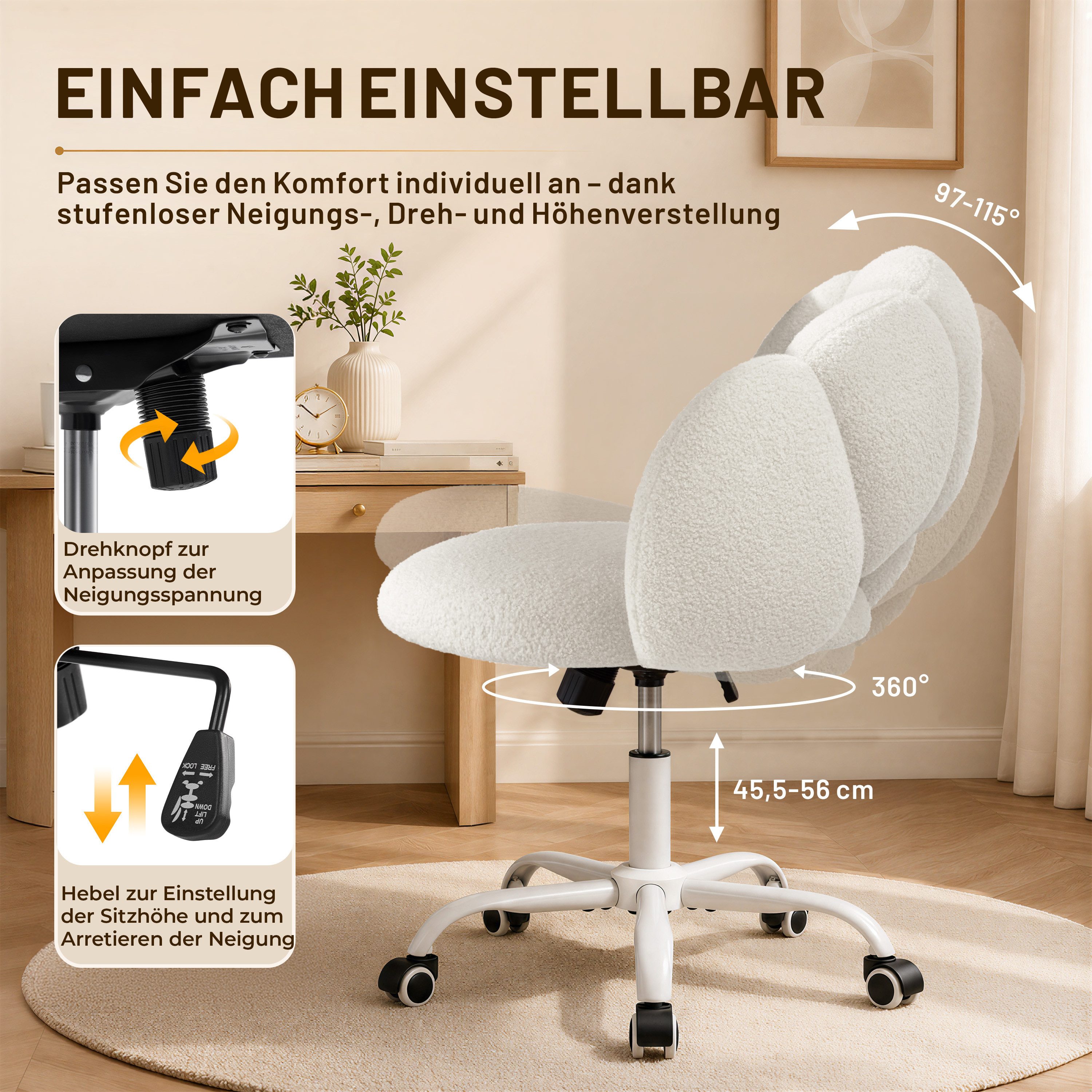 Yaheetech Drehstuhl Schreibtischstuhl Bürostuhl Höhenverstellbar in Wolkenform, Gepolsterter Computerstuhl bis 136 kg Belastbar – Bild 5 von 5