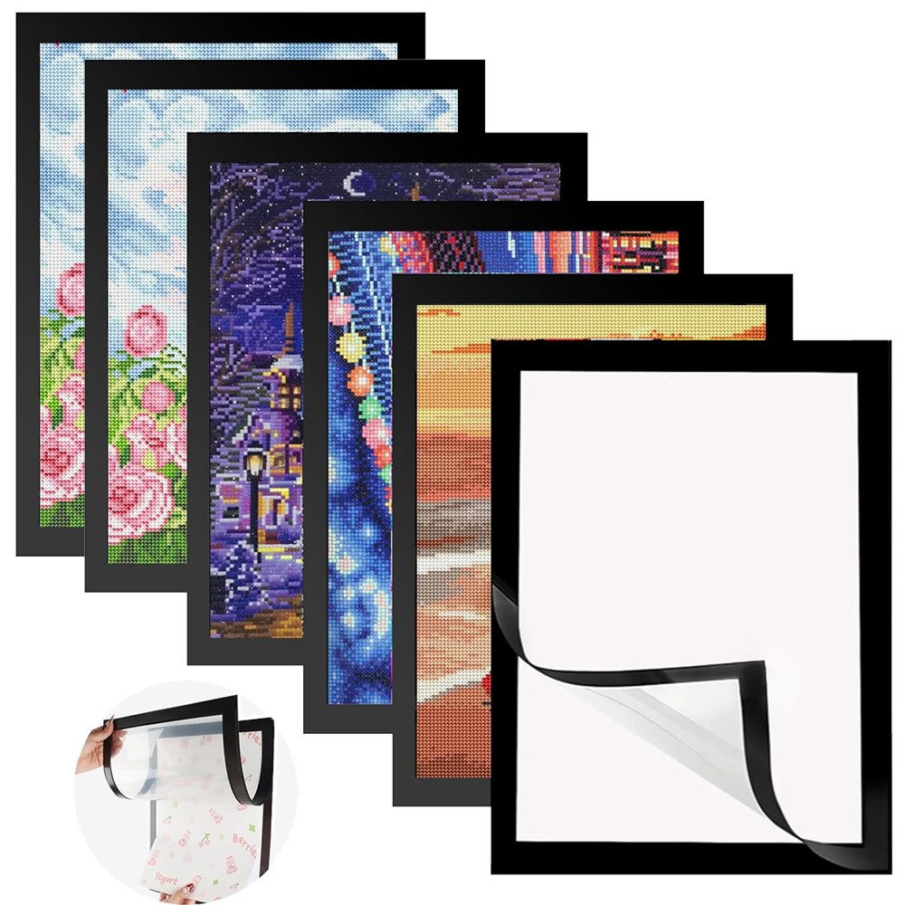 TUWENA Bilderrahmen-Set Diamond Painting Rahmen, 6 Stück Selbstklebend Magnetisch Bilderrahmen, (6 St), Magnetrahmen Für Diamant Malerei Wanddekoration, Innenmaß 25x35cm