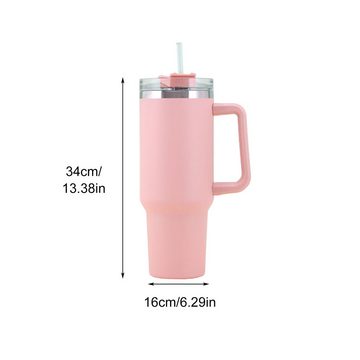 TWSOUL Tasse Autobecher aus Edelstahl 304 mit Griff,Thermosbecher, 1136 ml, Mit Stroh, Edelstahlmaterial