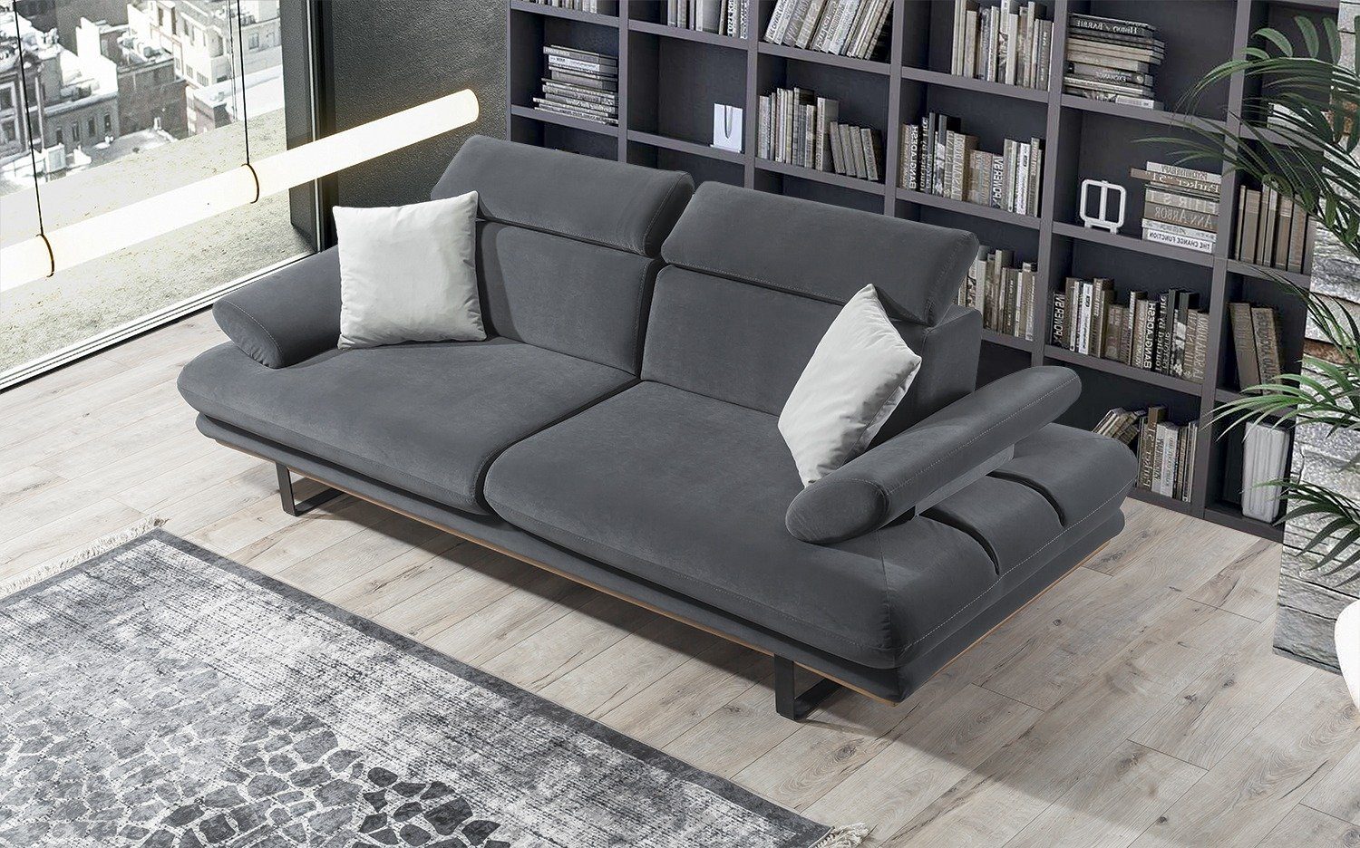 und 2-Sitzer, stylische in Sofa 1 Quality Turkey, Armlehnenverstellung Sitztiefen- Möbel Made Villa Dunkelgrau Energy, Stk.