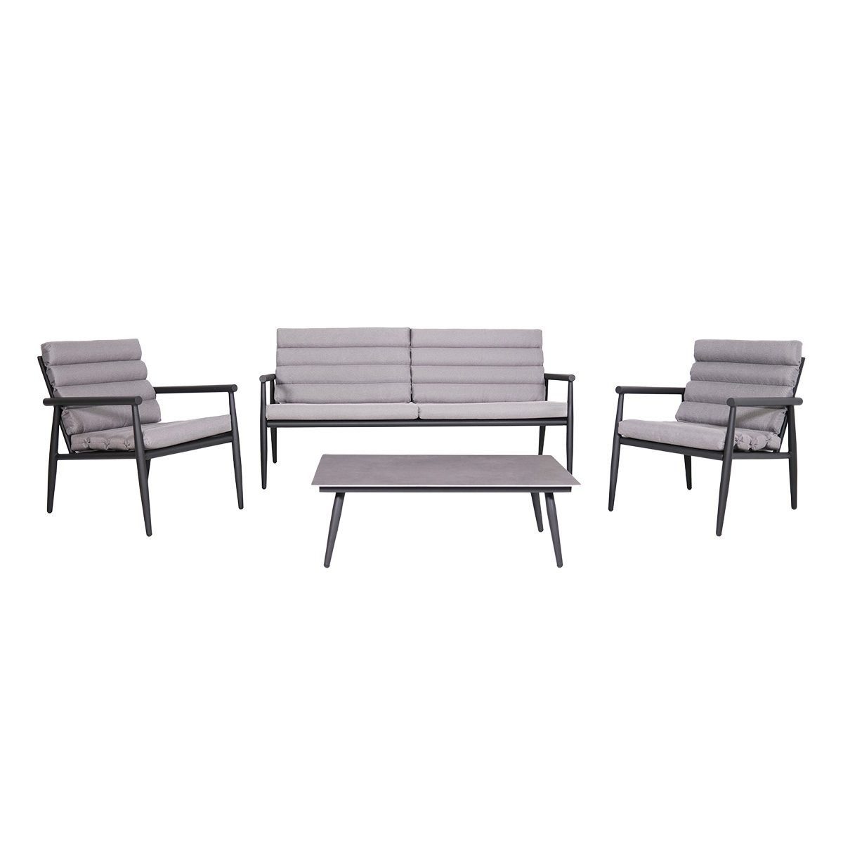 Lesli Living Gartenlounge-Set Harper Stone, (Loungeset für 4 Personen, 4-tlg., Sofa, 2 Sessel und Loungetisch), Aluminium & wetterfester Outdoor-Stoff