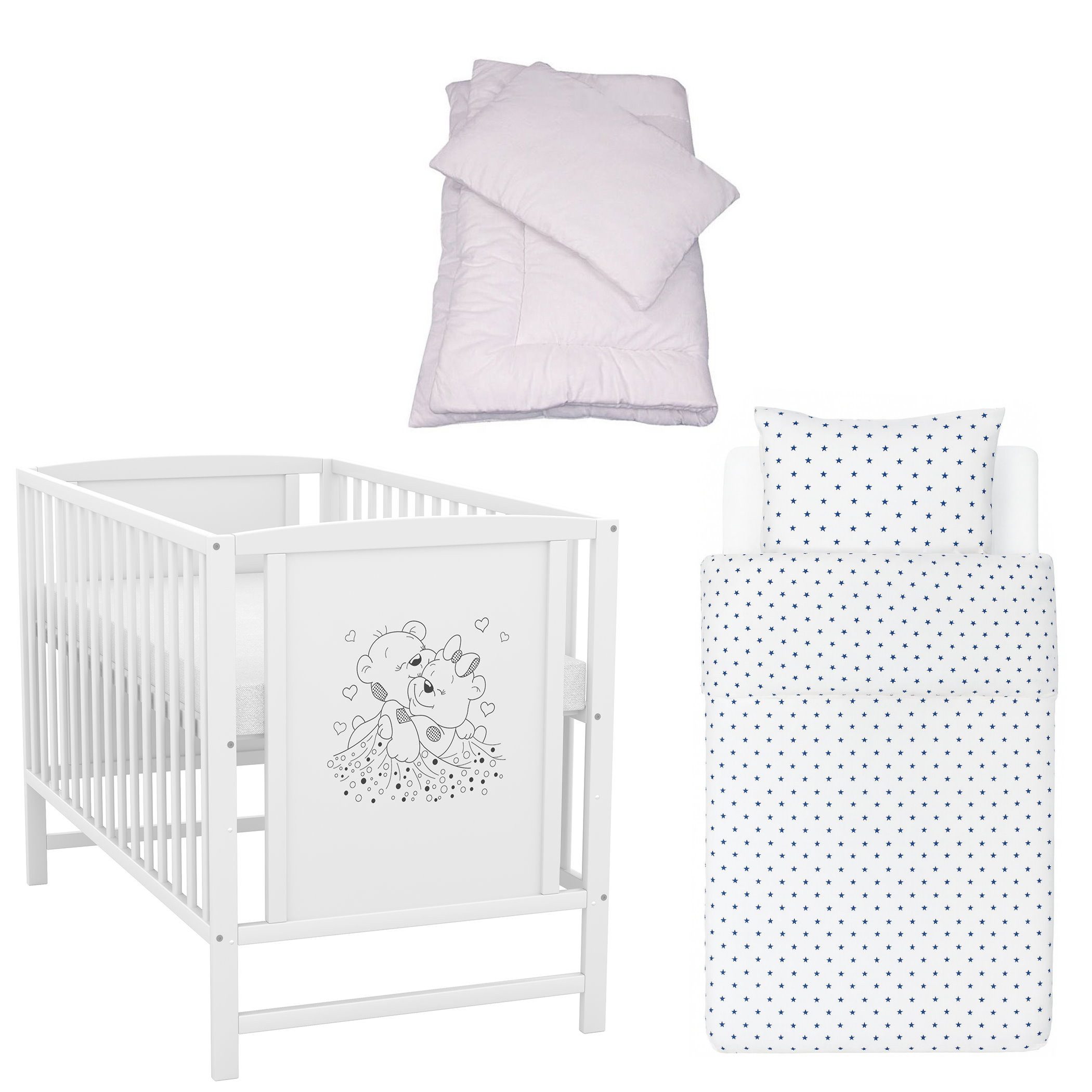 Baby-Delux Komplettbett Babybett Mia Komplettset, 7-tlg., Kinderbett 60x120 cm weiß, Bettset verschiedene Designs