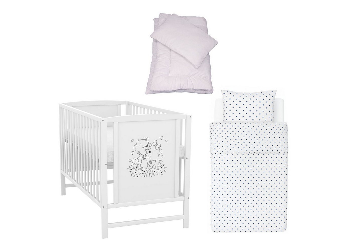 Baby-Delux Komplettbett Babybett Mia Komplettset, 7-tlg., Kinderbett 60x120 cm weiß, Bettset verschiedene Designs