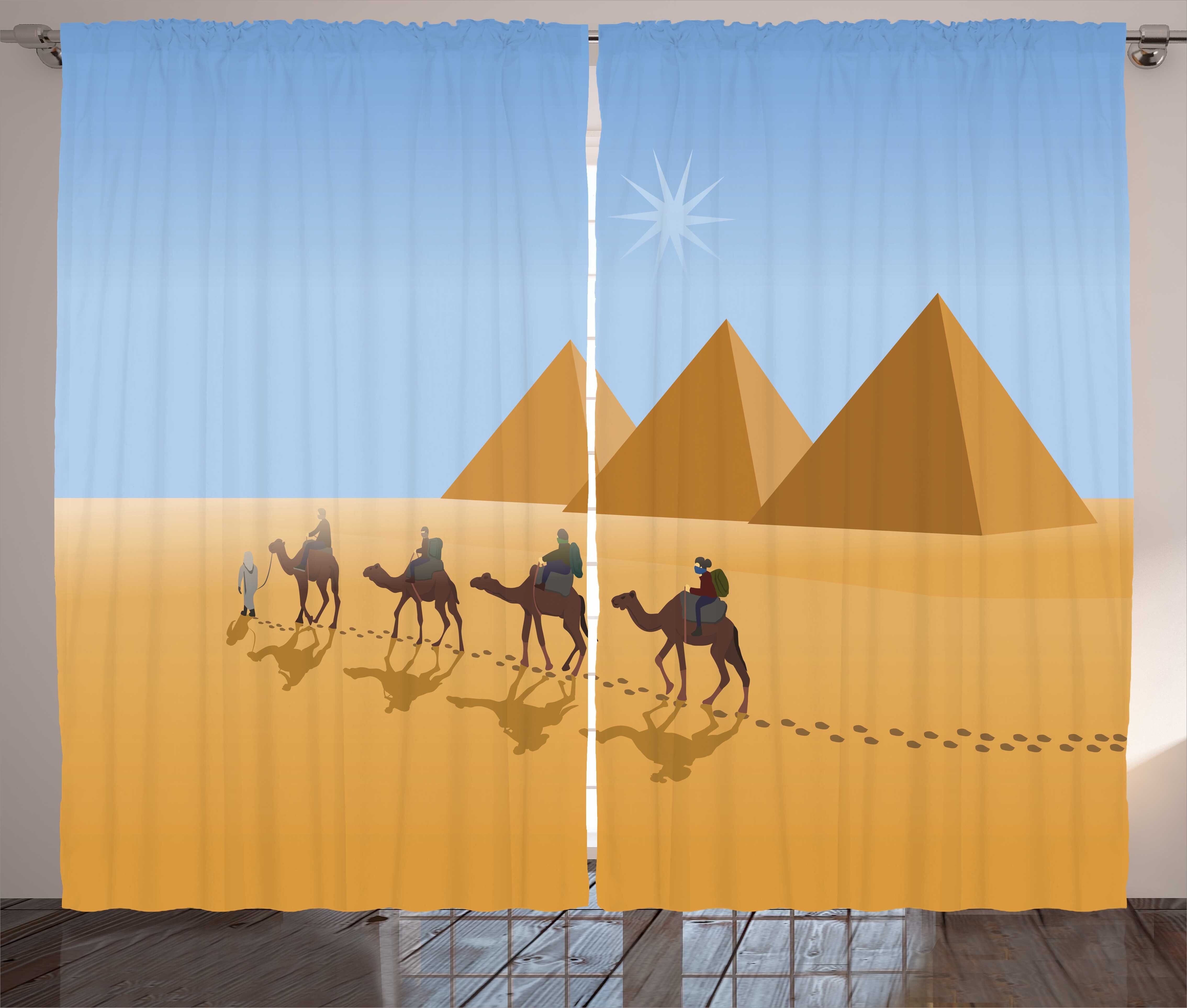 Gardine Schlafzimmer Kräuselband Vorhang mit Schlaufen und Haken, Abakuhaus, Ägyptisch Kamel-Reiter in der Wüste