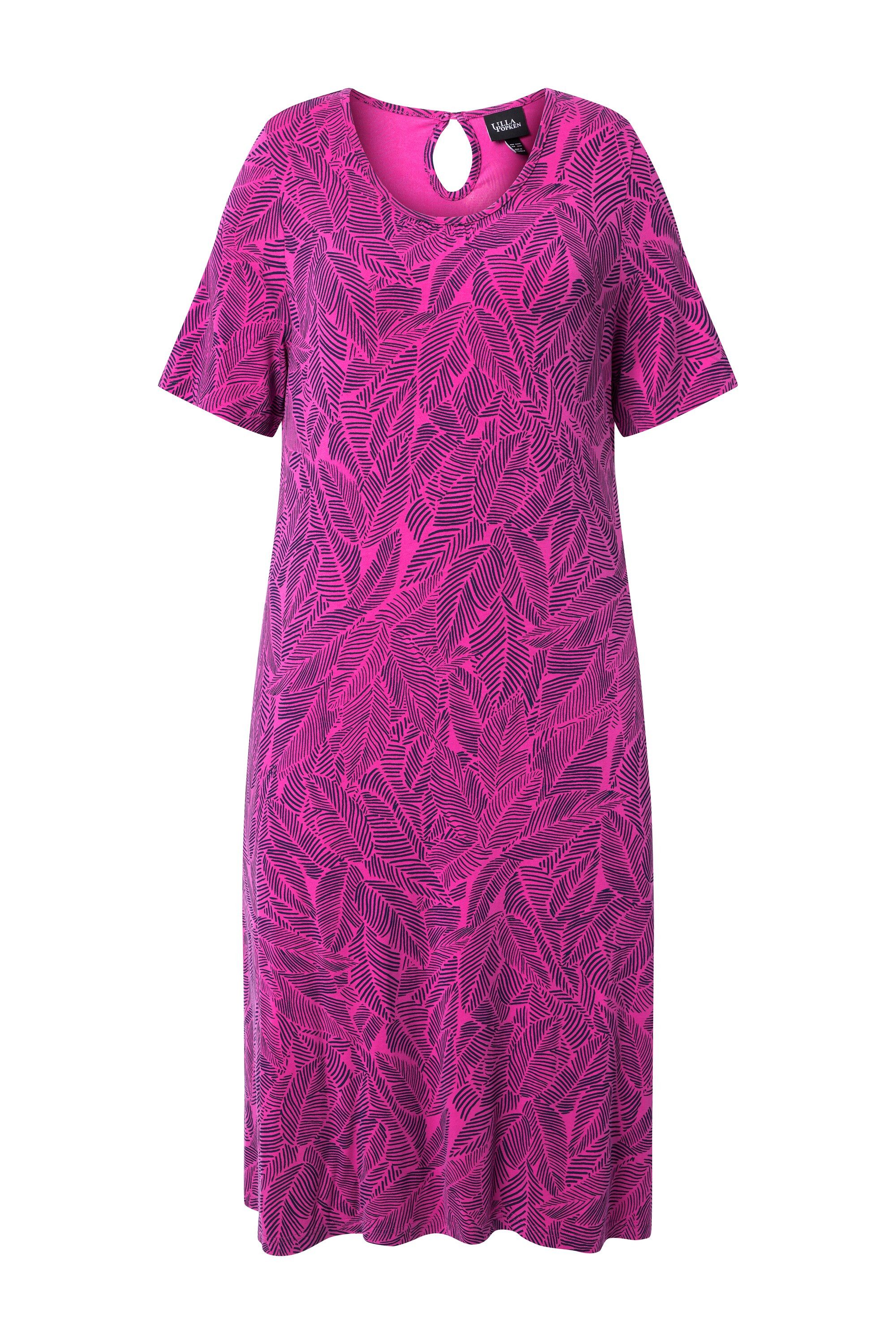Ulla Popken Jerseykleid Jerseykleid Blätter A-Linie Rundhals Halbarm