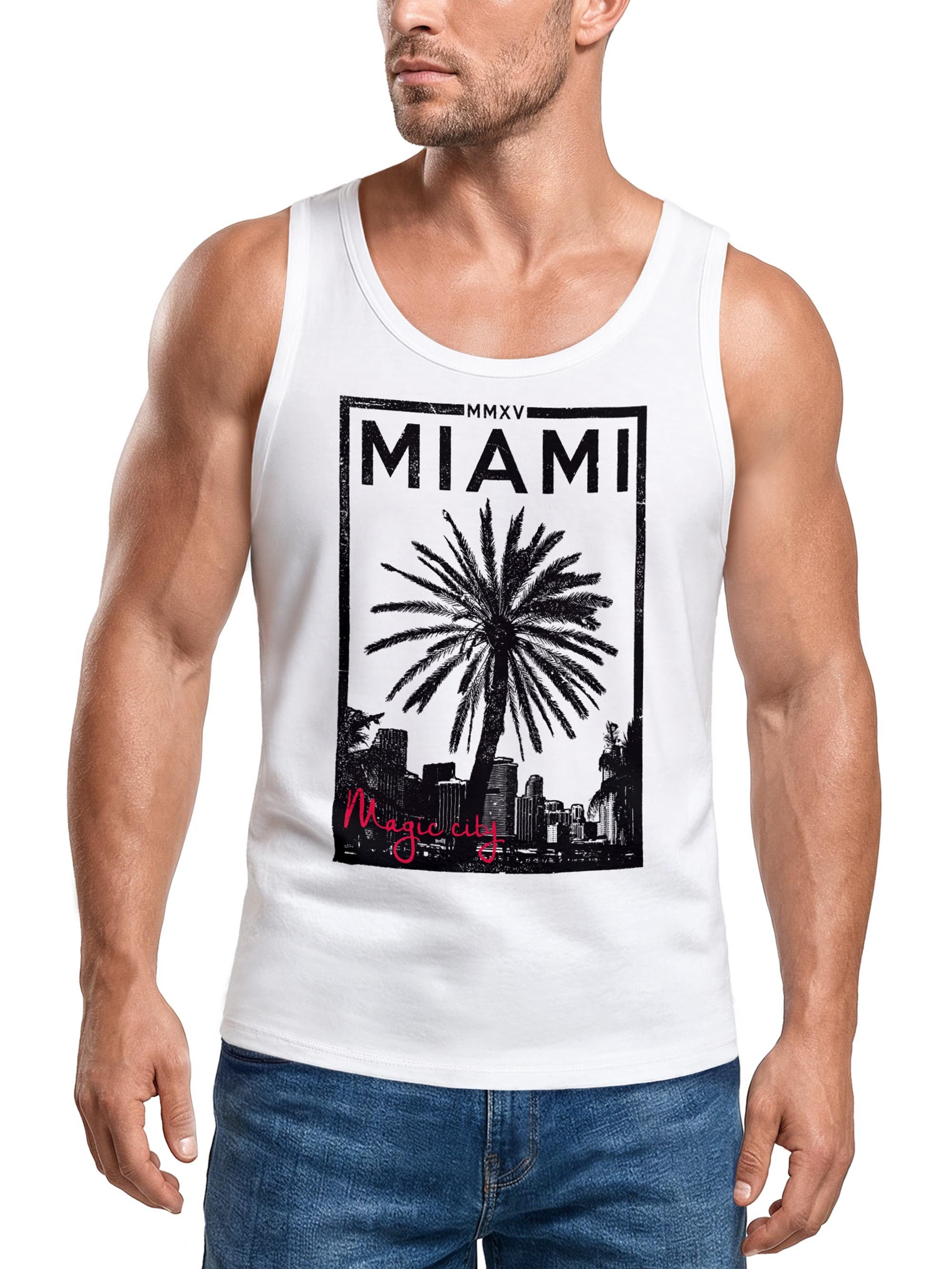 Neverless Tanktop Herren Tank Top Miami Beach Palmen Skyline Neverless® mit Print