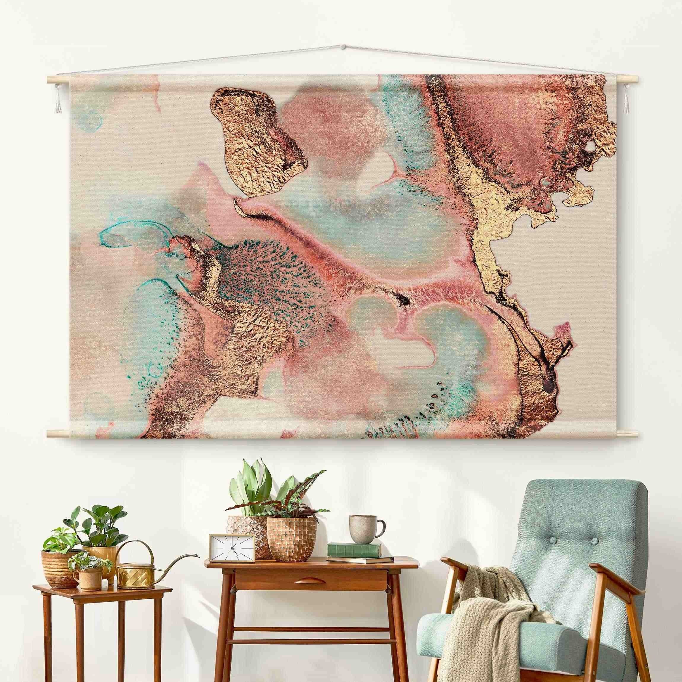 Bilderdepot24 Wandteppich modern Abstrakt Aquarell rosa, rechteckig, Höhe: 2.6 mm, großes Wandbild aus Natur-Baumwolle Wandbehang Stoffbild Tuch Wollseil
