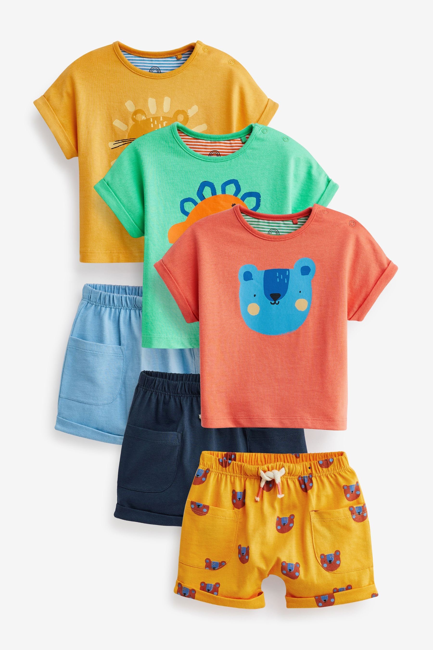 Next T-Shirt & Shorts Baby T-Shirts und Shorts, 6-teiliges Set (6-tlg) Multi Bright Character