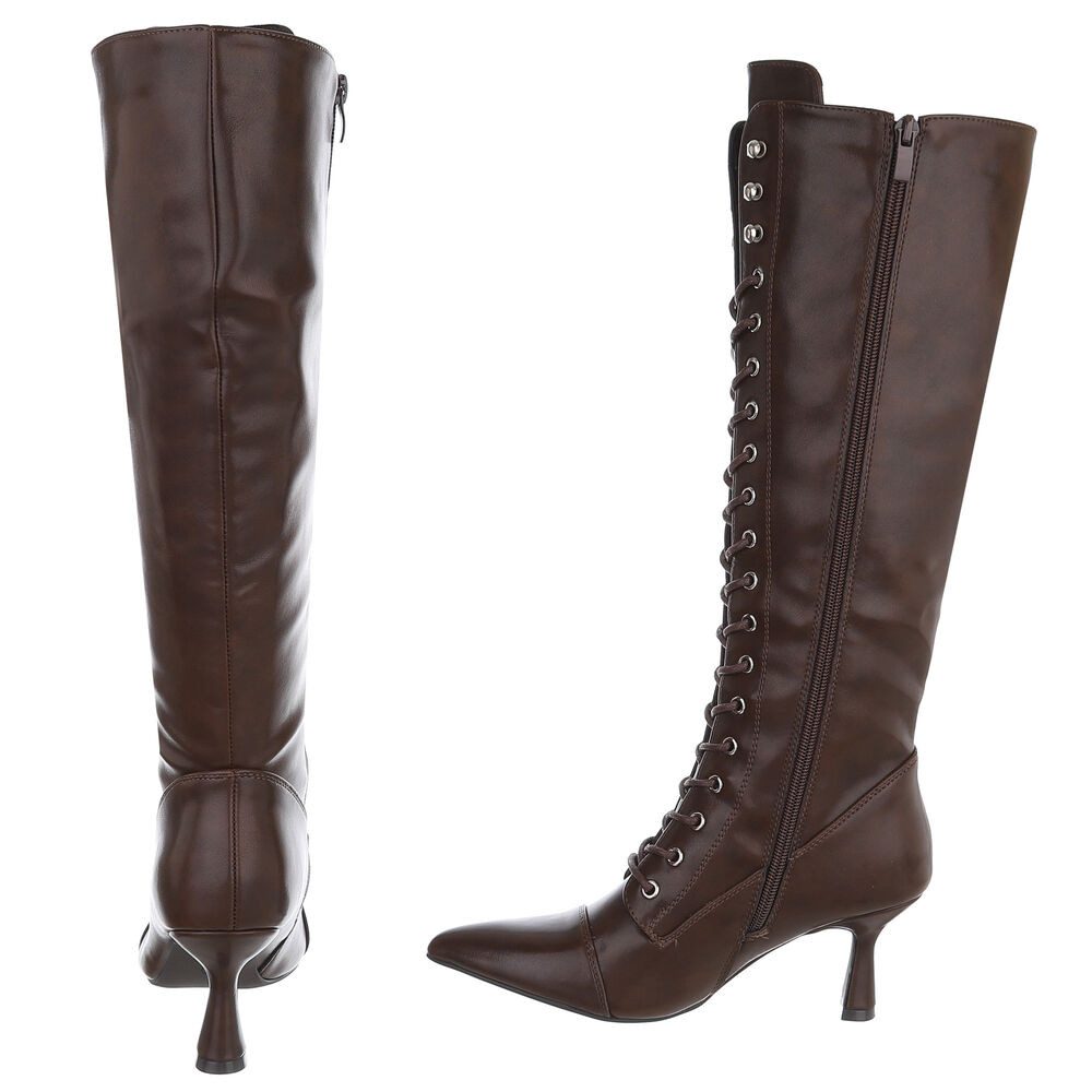 Ital-Design Elegante Damenstiefel mit Schnürung und Absatz Schnürstiefel (90417782) Pfennig-/Stilettoabsatz Stiefel in Braun – Bild 5 von 5