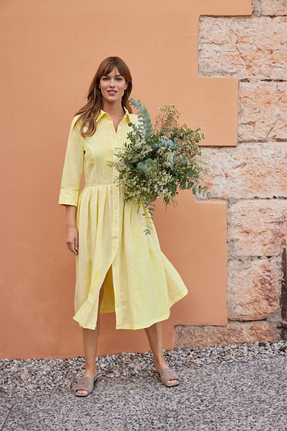 Highmoor Midikleid Leinenkleid mit Biesen