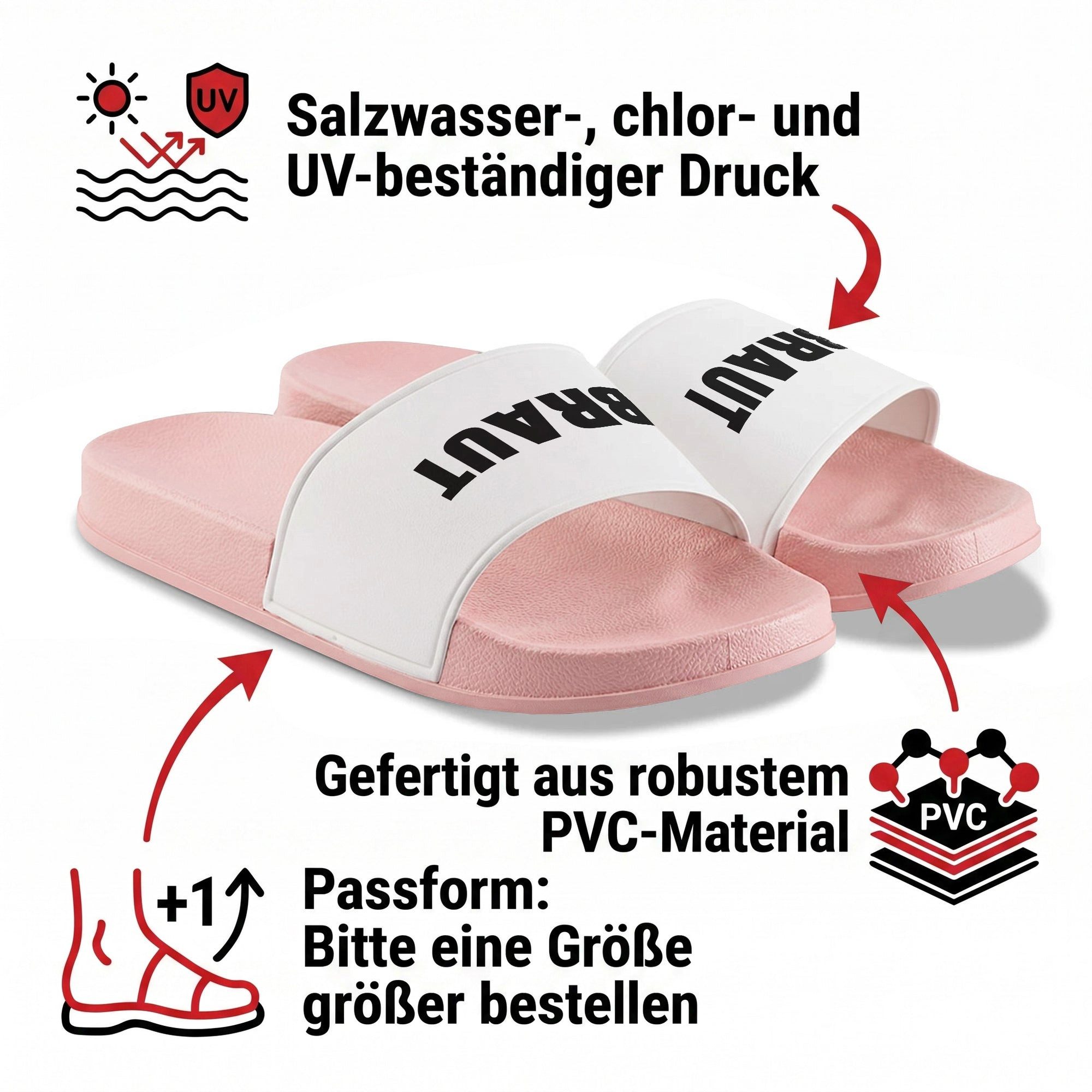 22Feels JGA Geschenk Braut Badelatschen Pink Damen Frauen Sommer Urlaub Badepantolette IN DEUTSCHLAND BEDRUCKT