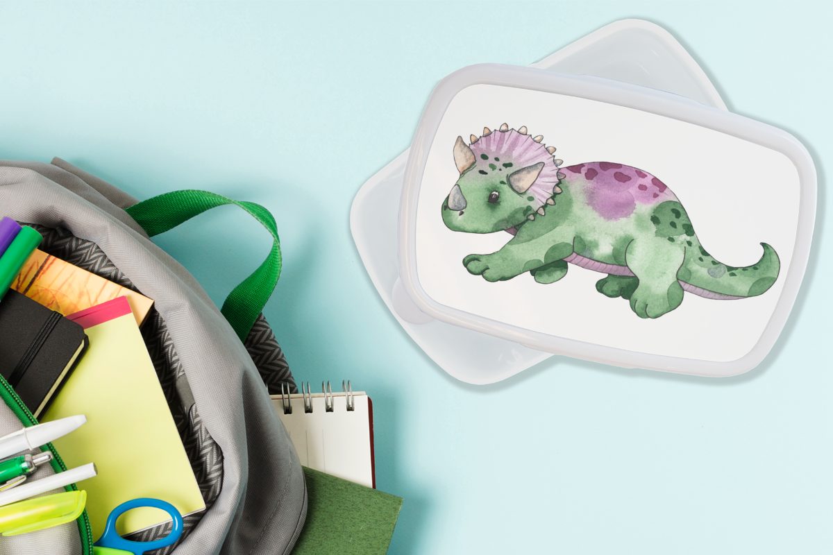 Kinderzimmer (2-tlg), - Kunststoff, Lunchbox Dinosaurier - für Kinder Mädchen - Brotdose, für und Kinder, - Jungen Grün Mädchen und Brotbox weiß Erwachsene, - Jungs MuchoWow