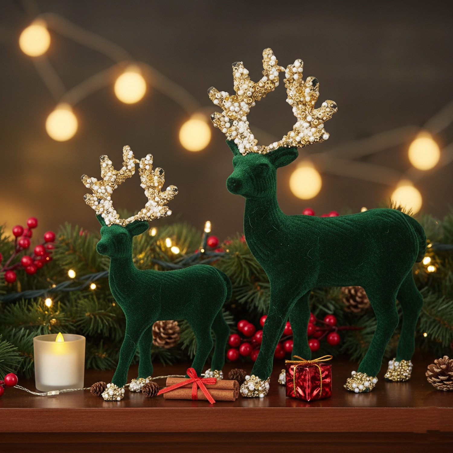 Macosa Home Dekofigur Deko Rentier 2er Set stehend Grün, Rot od. Weiß vers. günstig online kaufen