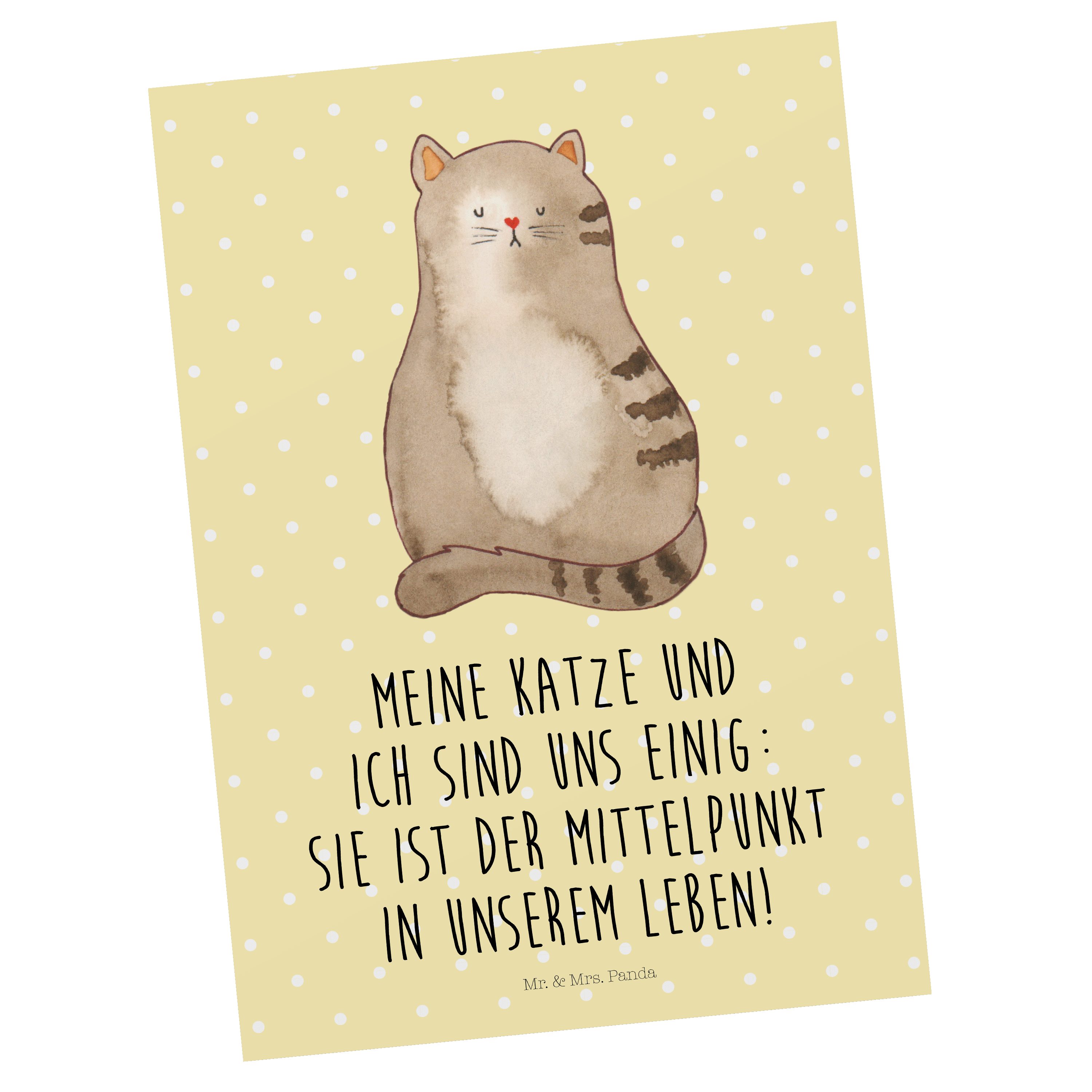 Geschenk, - Mrs. G & Panda Postkarte Dankeskarte, Mr. Pastell sitzend - Katze Gelb Katzenhalter,