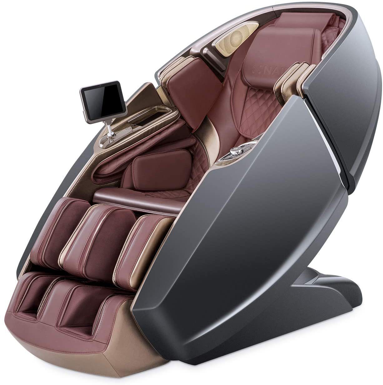 NAIPO Massagesessel, 3D High-End Massagestuhl mit Tablet, Raumkapsel-Design GRAU-ROT