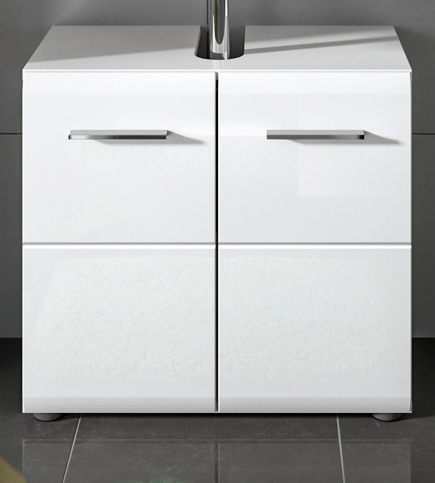 Inn.Furn Waschbeckenunterschrank Cover (Badschrank in weiß Hochglanz, 2-türig, 60 x 56 cm) mit MDF Front