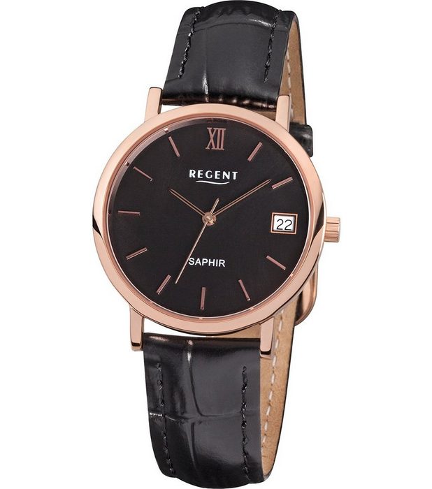 Regent Quarzuhr Regent Damen-Armbanduhr schwarz (Armbanduhr) Damen Armbanduhr rund mittel (ca. 32mm) Edelstahl Elegant