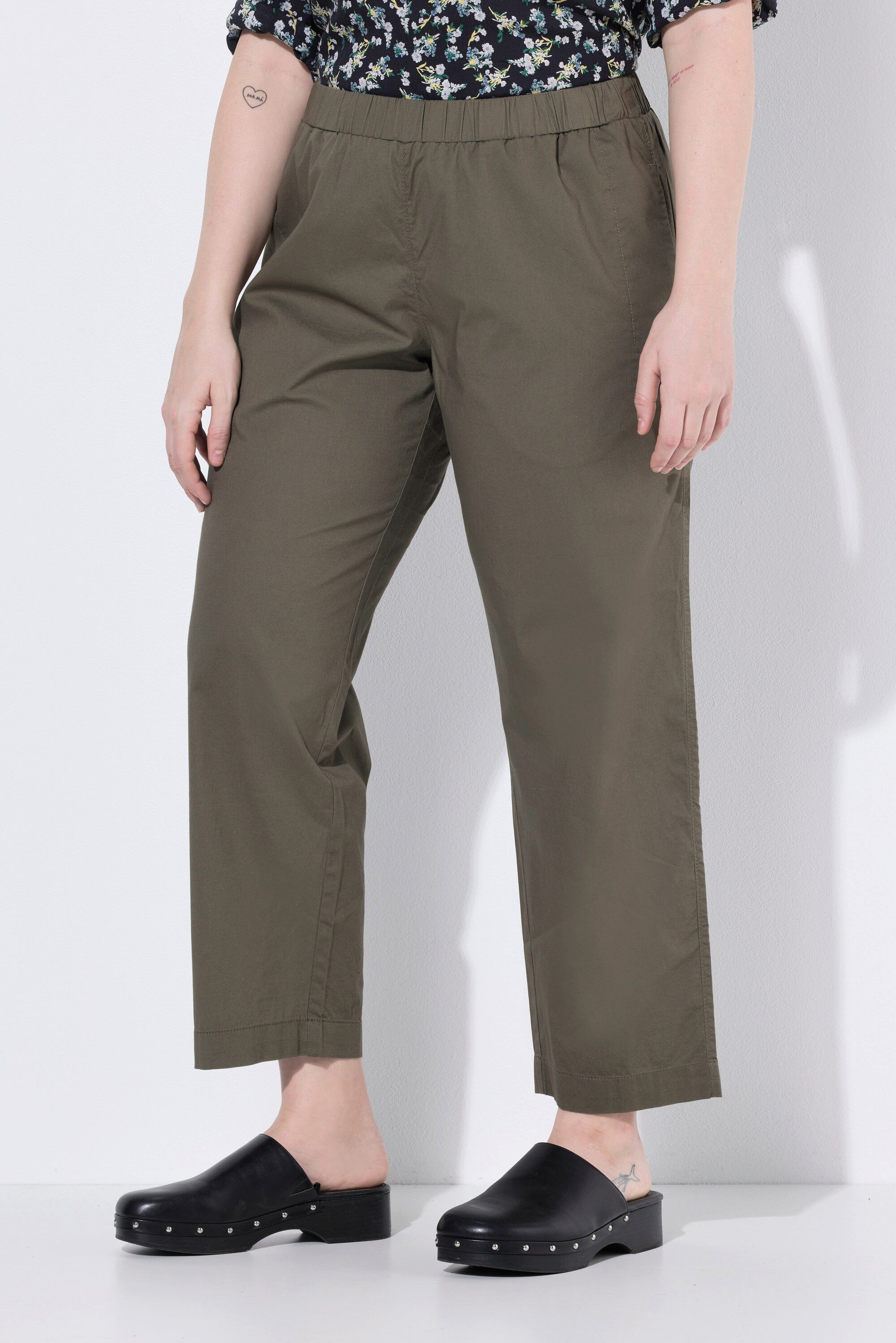 Ulla Popken Chinohose 7/8-Chinohose Ruby Elastikbund weites gerades Bein