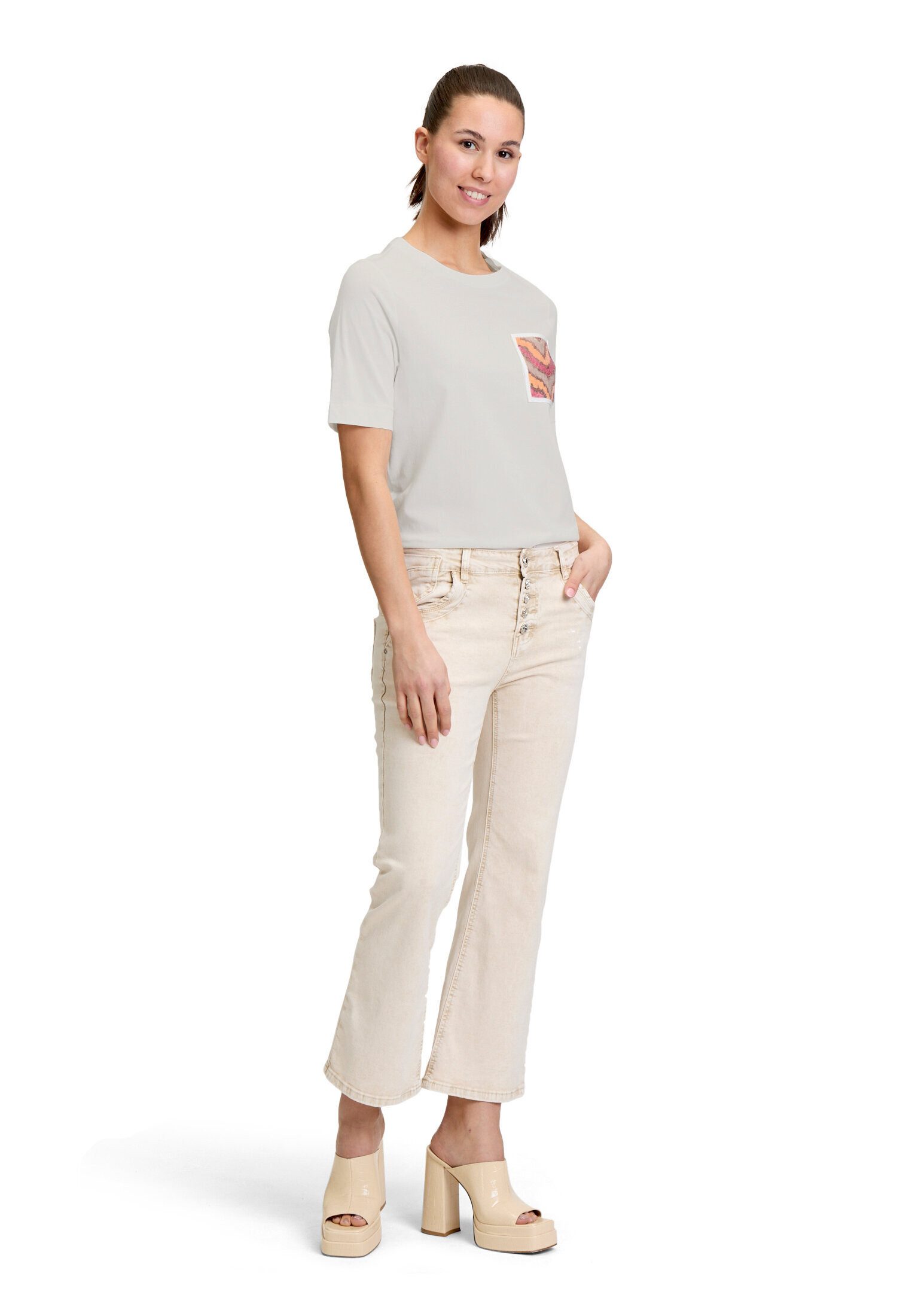 Cartoon Kurzarmshirt Damen mit Rundhalsausschnitt (1-tlg) Stickerei