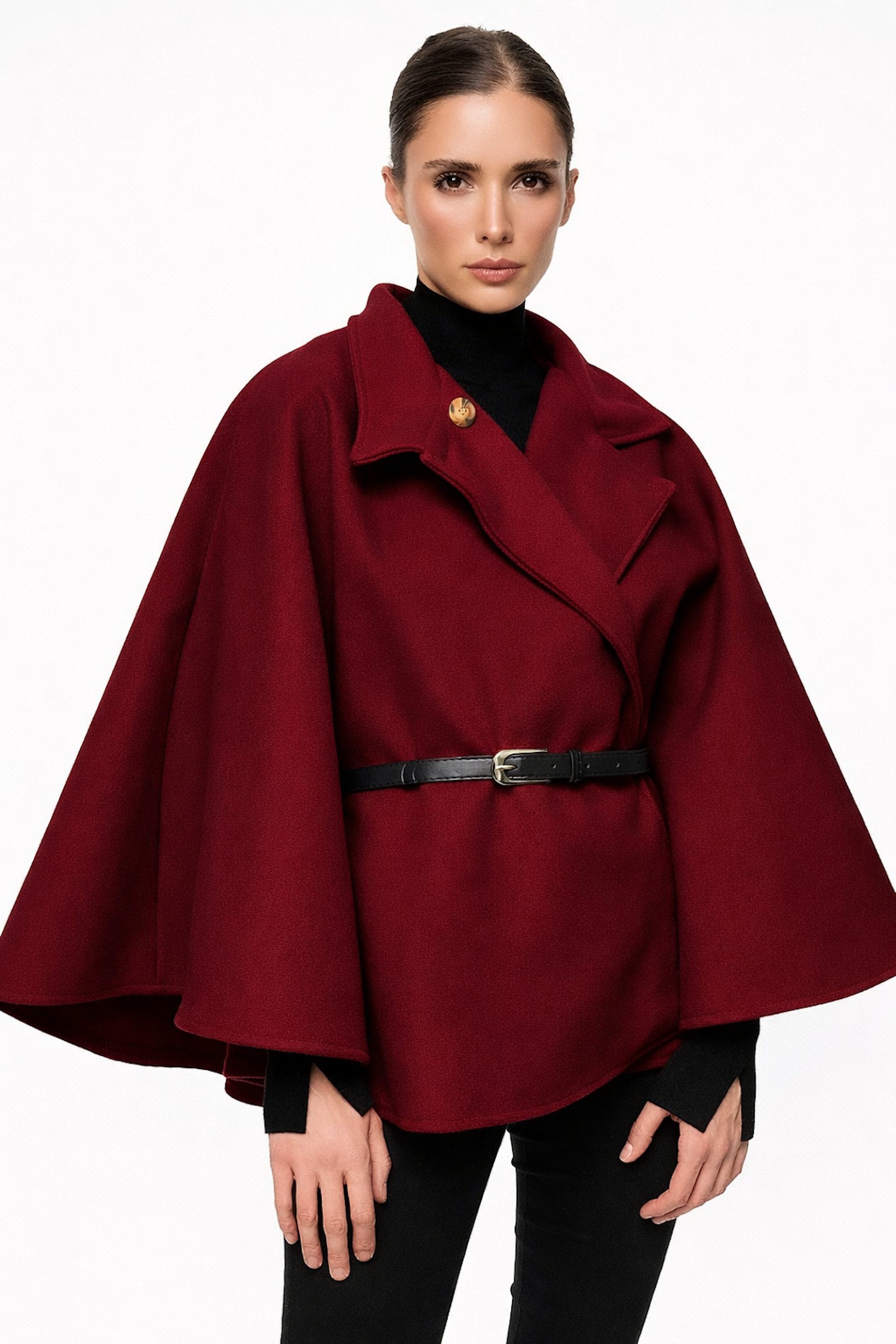 Worldclassca Poncho Worldclassca Poncho Crop Jacke Elegant Umhang Stehkragen mit Gürtel Neue Kollektion - Stilvolle und gemütliche Mode für Damen