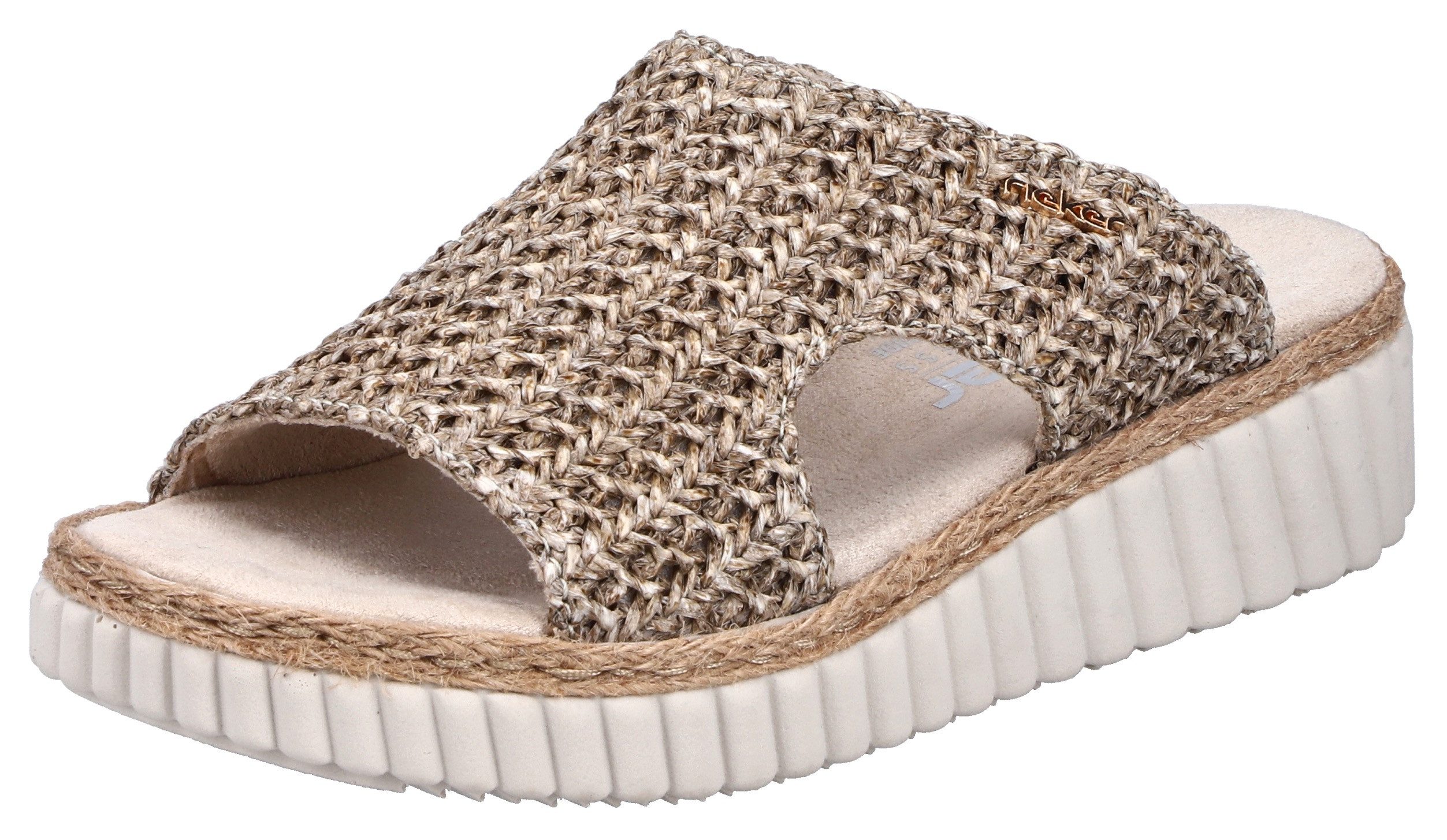 Rieker Pantolette Sommerschuh, Strandschuh, Keilpantolette mit Bastumrahmung