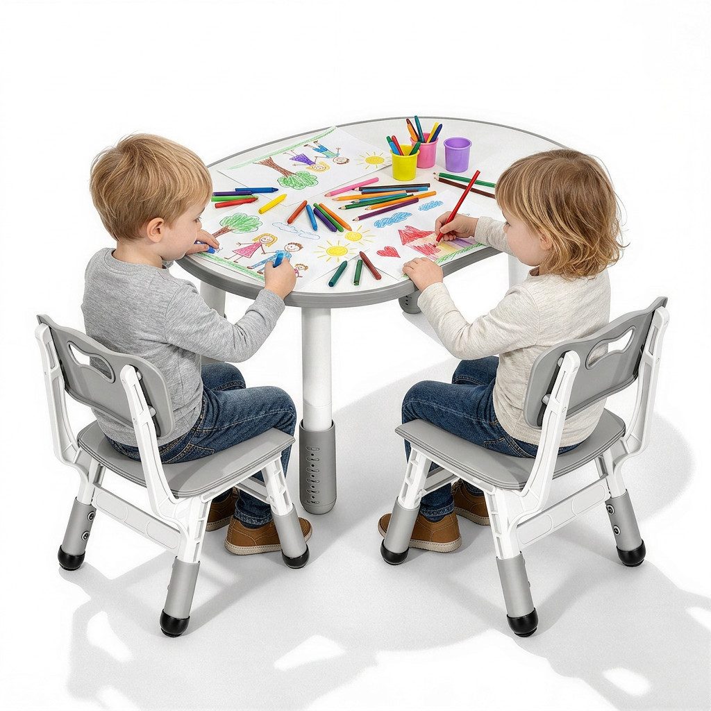 BlingBin Kindersitzgruppe Kindertisch mit 2 Stühlen, Kinderzimmer Tisch & Stühle Set Sitzgruppe, (Kindertisch mit 2 Stühlen, 3-tlg., 3tlg), Höhenverstellbar, Multifunktionaler Kindermöbel für Essen Spielen