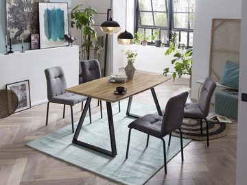 TPFLiving Esstisch MATIAS - Esszimmertisch, MDF mit Eiche-Dekor, Beine Metall (Hochwertiger Küchentisch mit stylischem Kufengestell, 1-St., Designertisch, natur, Beine schwarz), Tisch Esszimmer - Maße (BxHxT): 140x75x80 cm - Plattenstärke: 4 cm