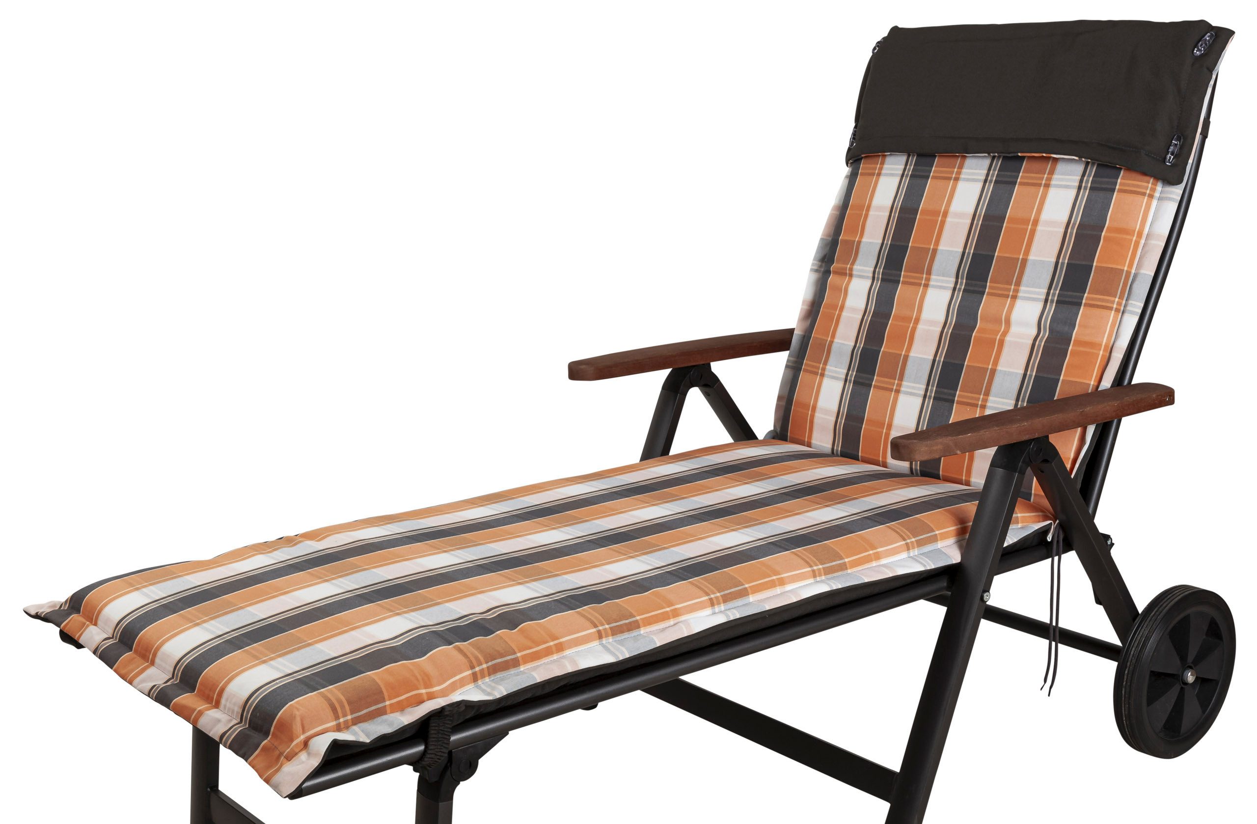 Sun Garden Liegenauflage Rollliege Georgia 90823-450 orange-weiß-anthrazit kariert 190x62x8 cm, (1 St), Halteband verstellbar mit Bindebändern Halteband Gummi