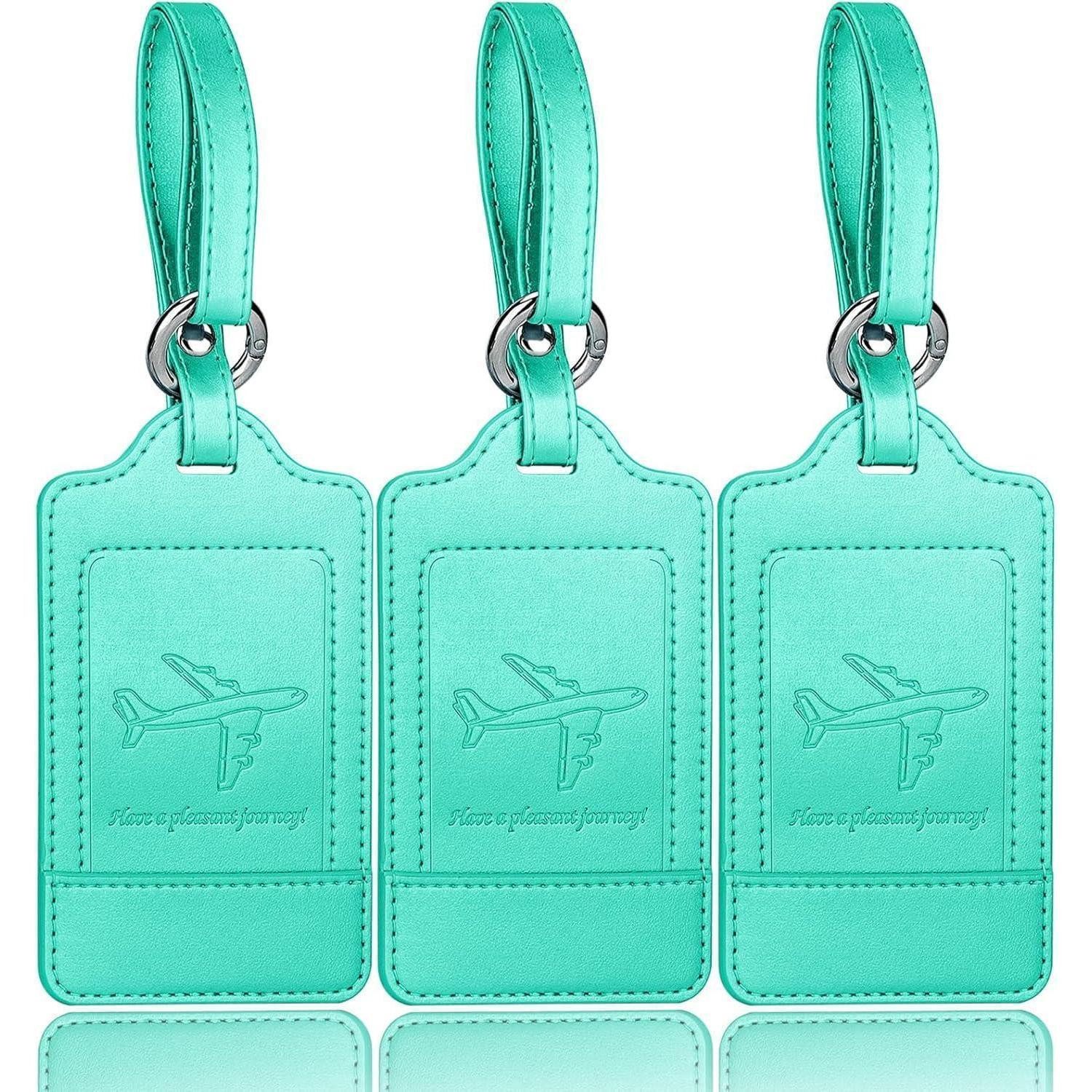 Gepäckanhänger 3er Set Kofferanhänger PU Leder Adressschild Grün 6,8x10,7cm