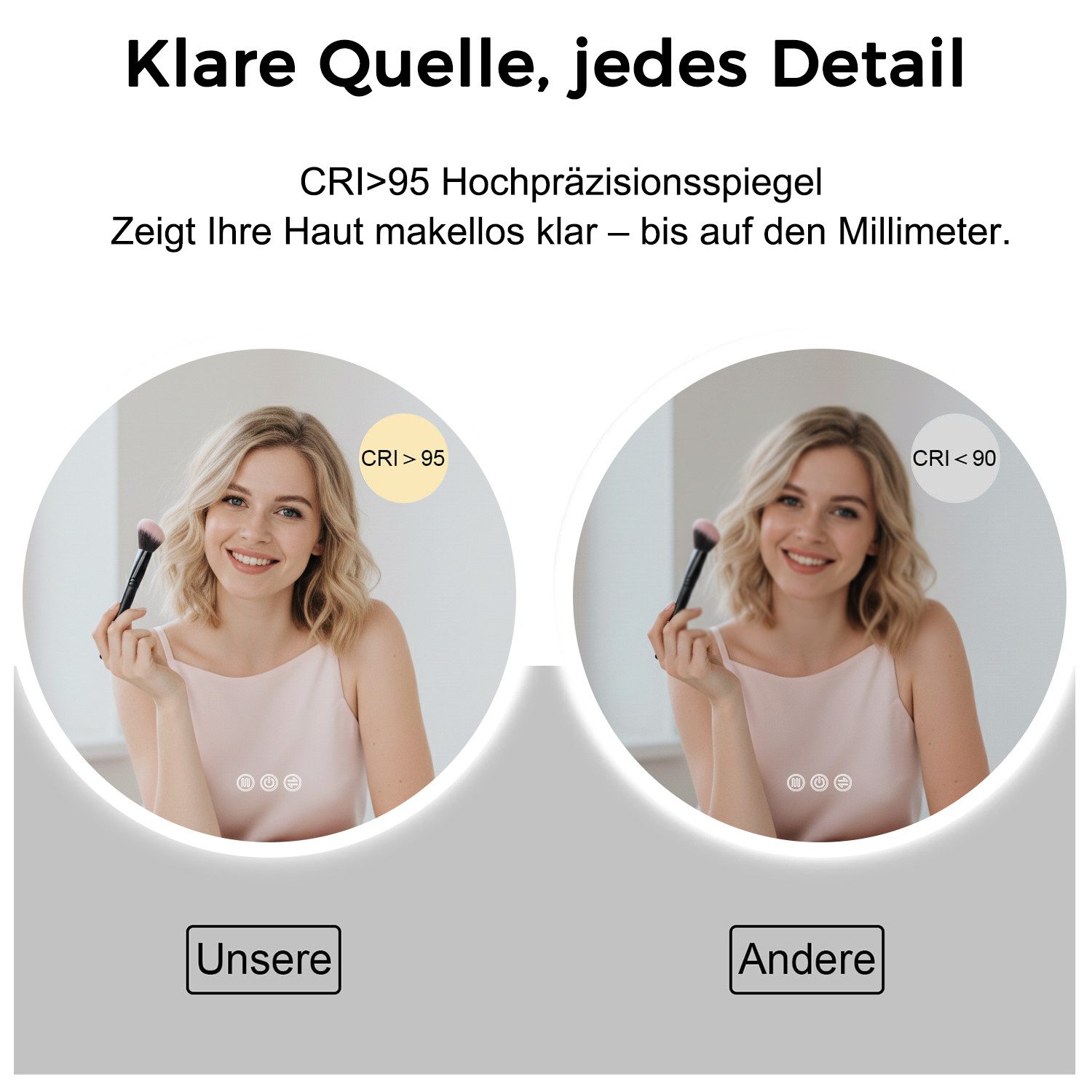 JDONG Badspiegel mit Beleuchtung Rund 80/100cm (Gehärtetes Glas Explosionsschutz, Touch-Schalter, 3 Lichtfarbe Einstellbare Spiegel Bad mit Beleuchtung), Dimmbar, Memory-Funktion, Spiegelheizung,Antibeschlag