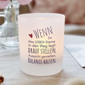 KÜSTENGLÜCK Windlicht Balance; Geschenk für Frauen; Teelichtglas mit motivierendem Spruch (1 St), aus Glas
