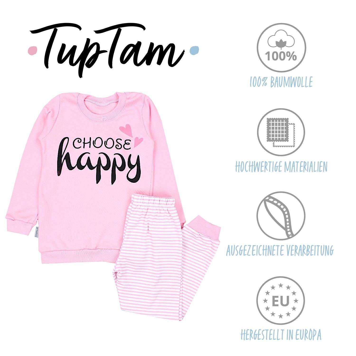 TupTam Schlafanzug Kinder Mädchen Rosa 2-teilig Set Langarm Nachtwäsche Schlafanzug CHOOSE Streifen / Pyjama HAPPY