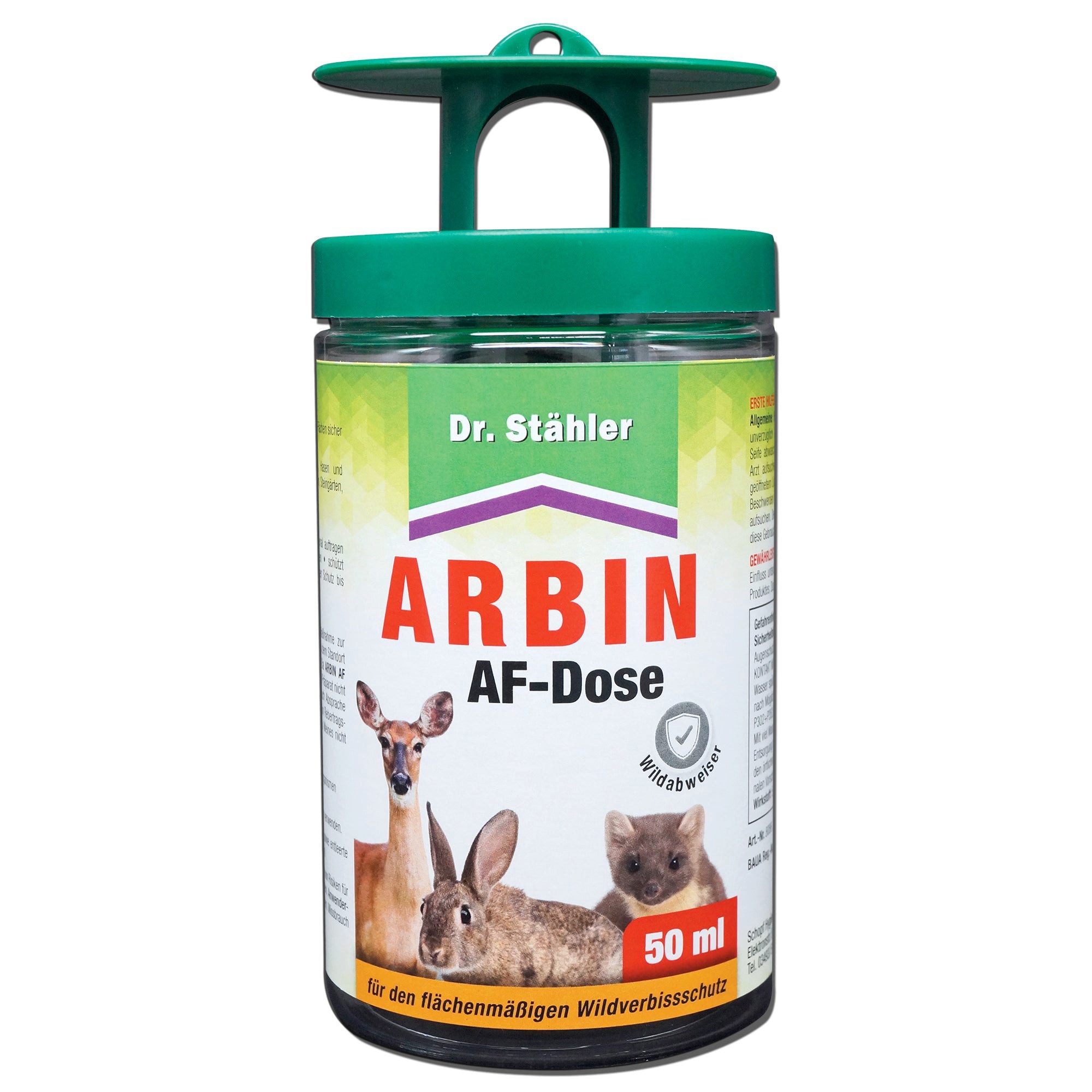 Dr. Stähler Vergrämungsmittel Arbin AF Dose - Wildabwehr vor Rehwild, Rotwild, Hasen und mehr, 50 ml, 1-St., für Grabstätten und kleine Gartenflächen, Wildschutz für Außenbereiche