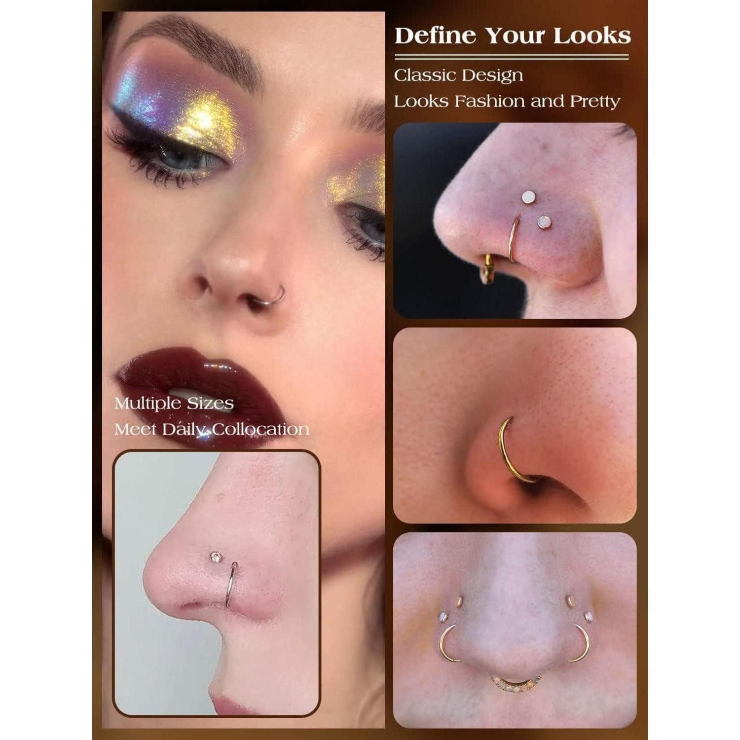 OUFER Nasenpiercing 20G Titan Nasenring Piercing Hoop Nase Nostril Stecker 8mm