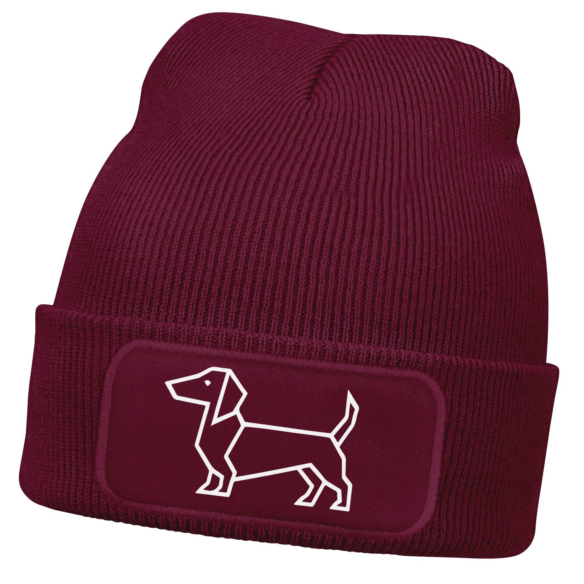 MoonWorks Strickmütze Damen Beanie mit Patch Strickmütze Aufdruck Dackel Polygon Hund