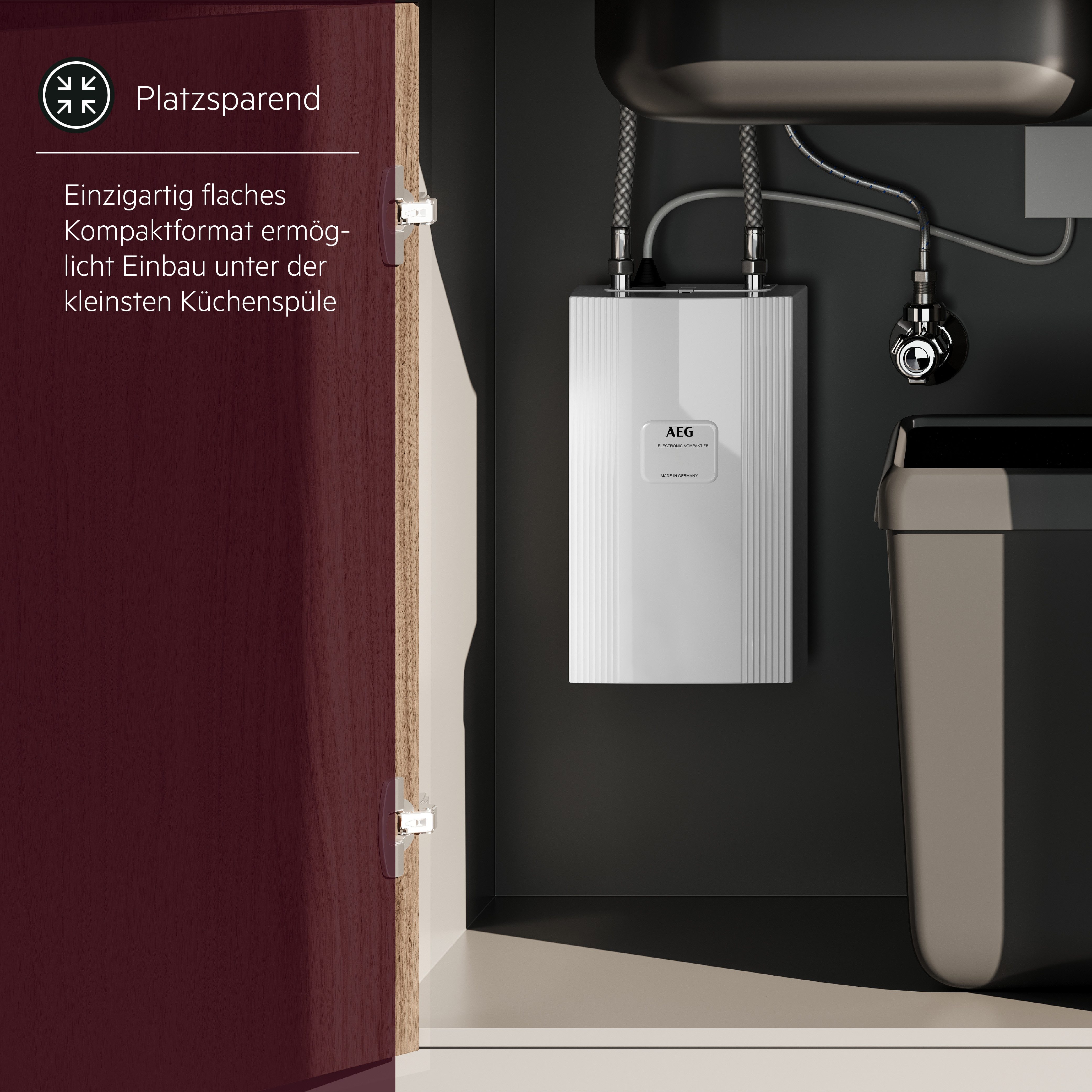 AEG Haustechnik Kompakt-Durchlauferhitzer DDLE Kompakt 11/13 kW, umschaltbar für die Küche, elektronisch, min. 20 °C, max. 60 °C, kompakt, ideal für unter die Küchenspüle