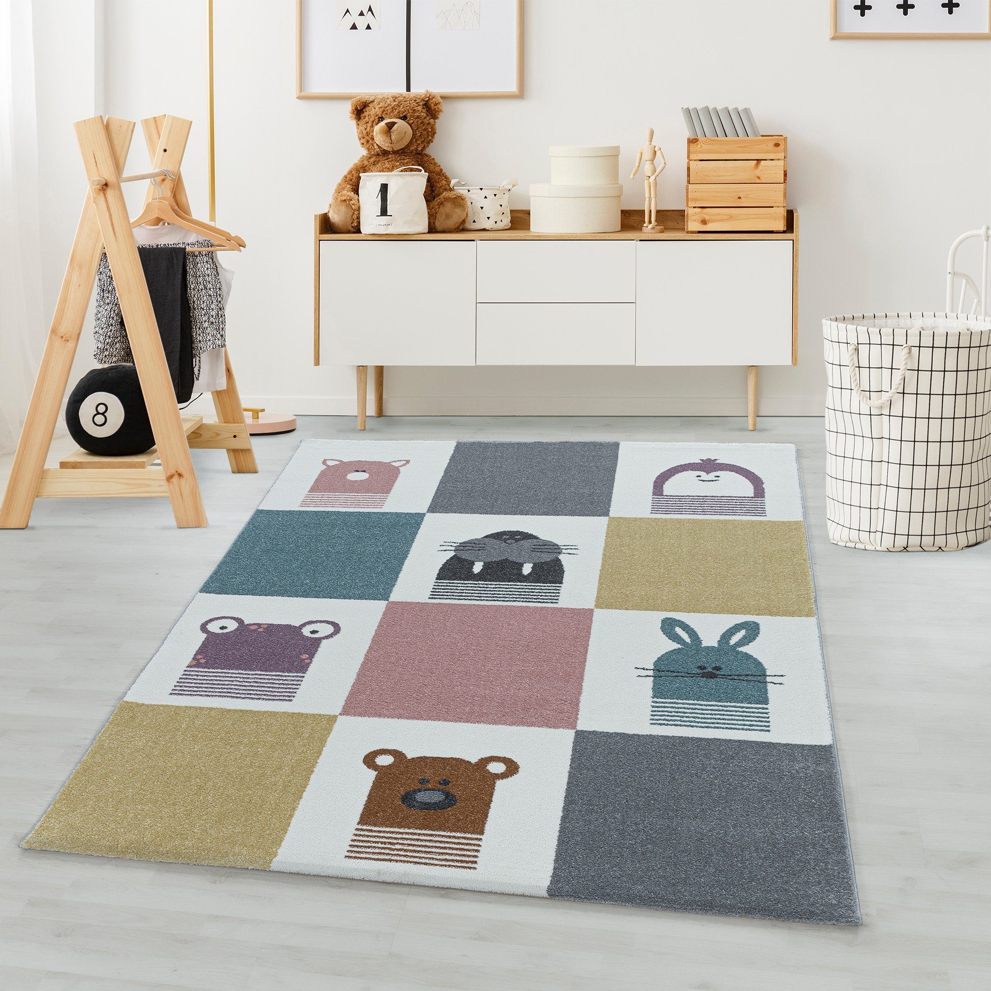 Höhe: Tierdesign, Kinderteppich Rund, Kinderzimmer Teppich Carpetsale24, 11 Kinder Teppich mm, Bunt Kinderteppich TierDesign für